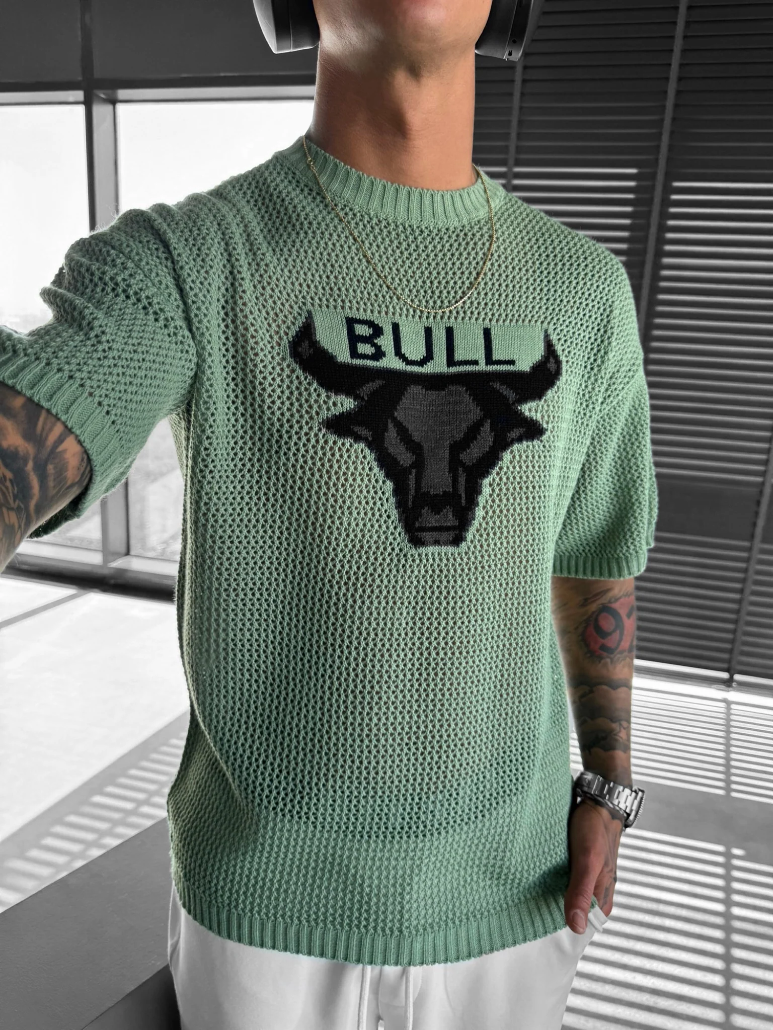 Oversize Bull Knit T-Shirt- Green - Image 2