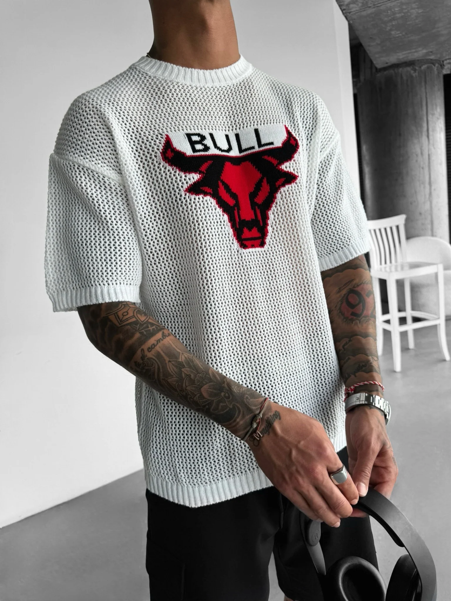 Oversize Bull Knit T-Shirt - White - Image 3