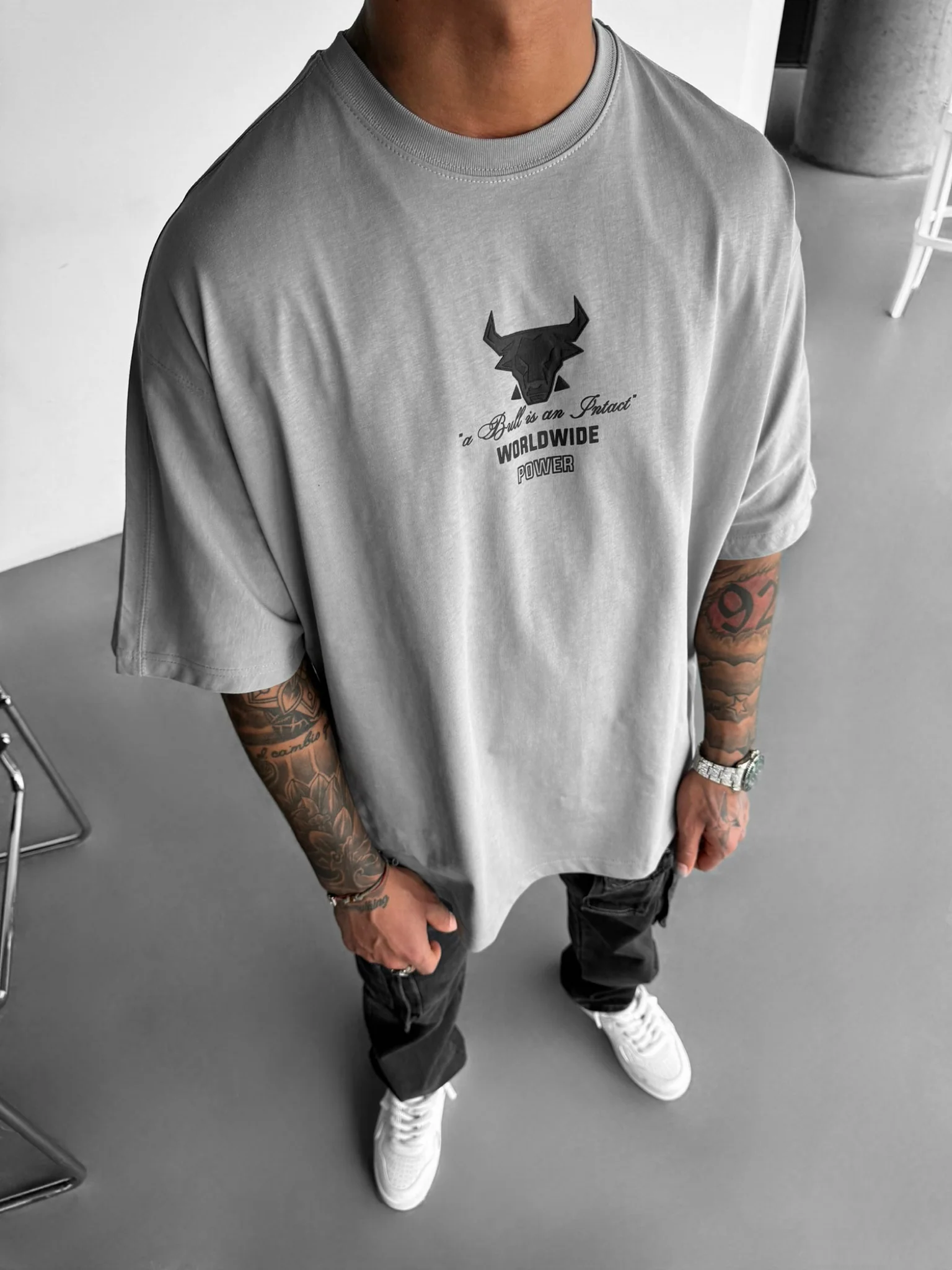 Oversize Bull Worldwide T-shirt - Grey - Image 3