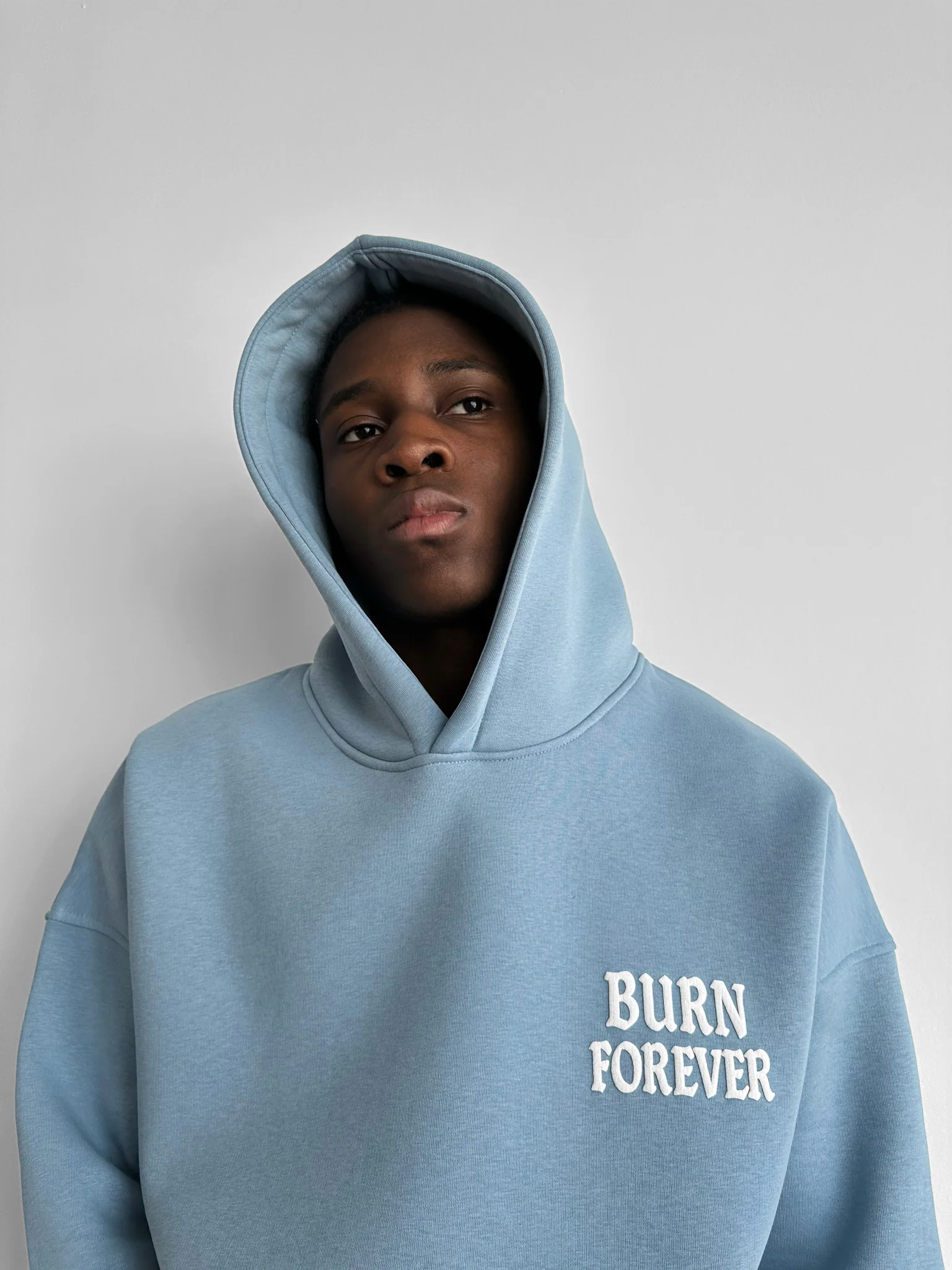 Oversize “Burn Forever” Hoodie - Faded Denim - Image 2