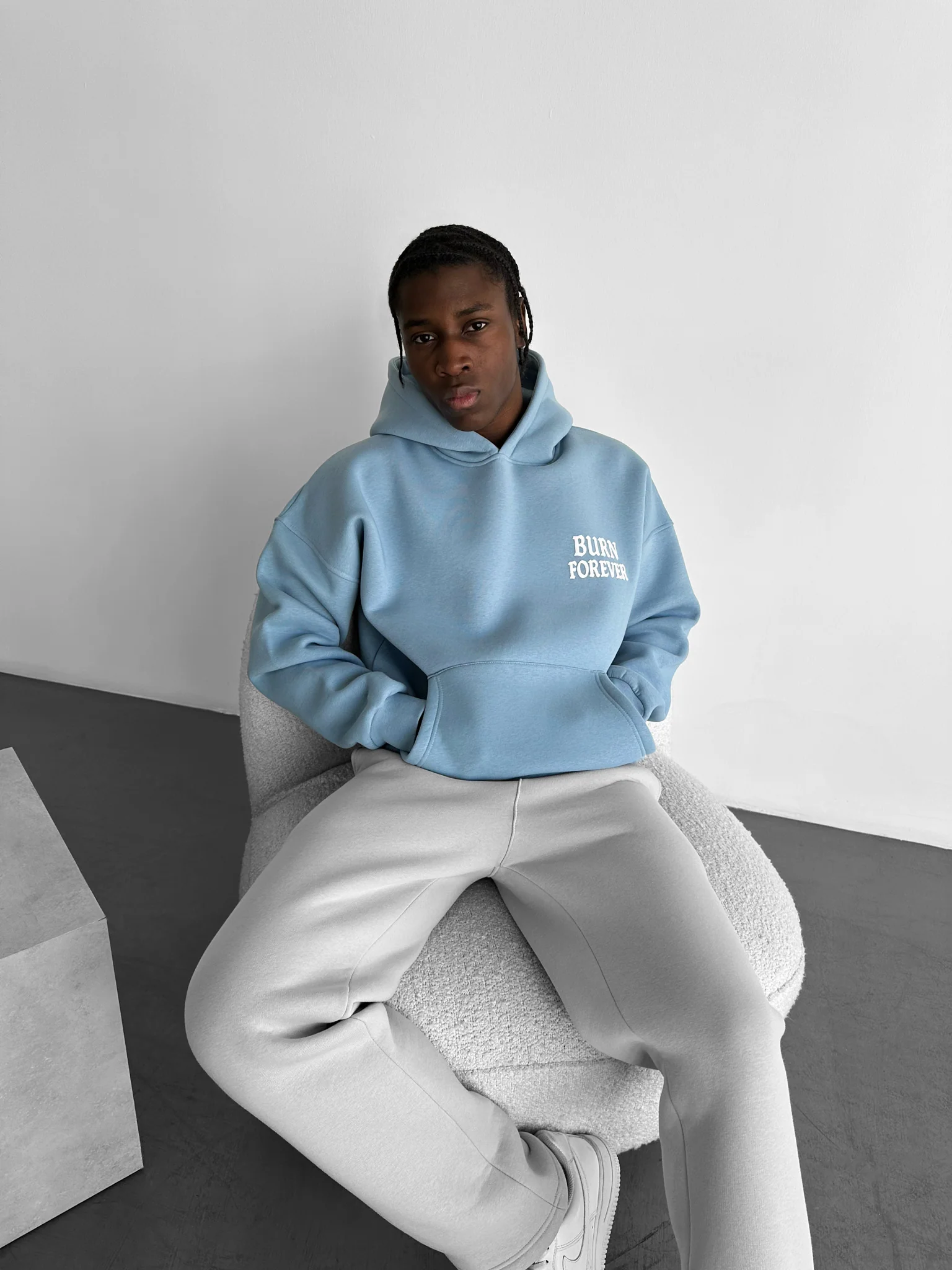 Oversize “Burn Forever” Hoodie - Faded Denim - Image 3