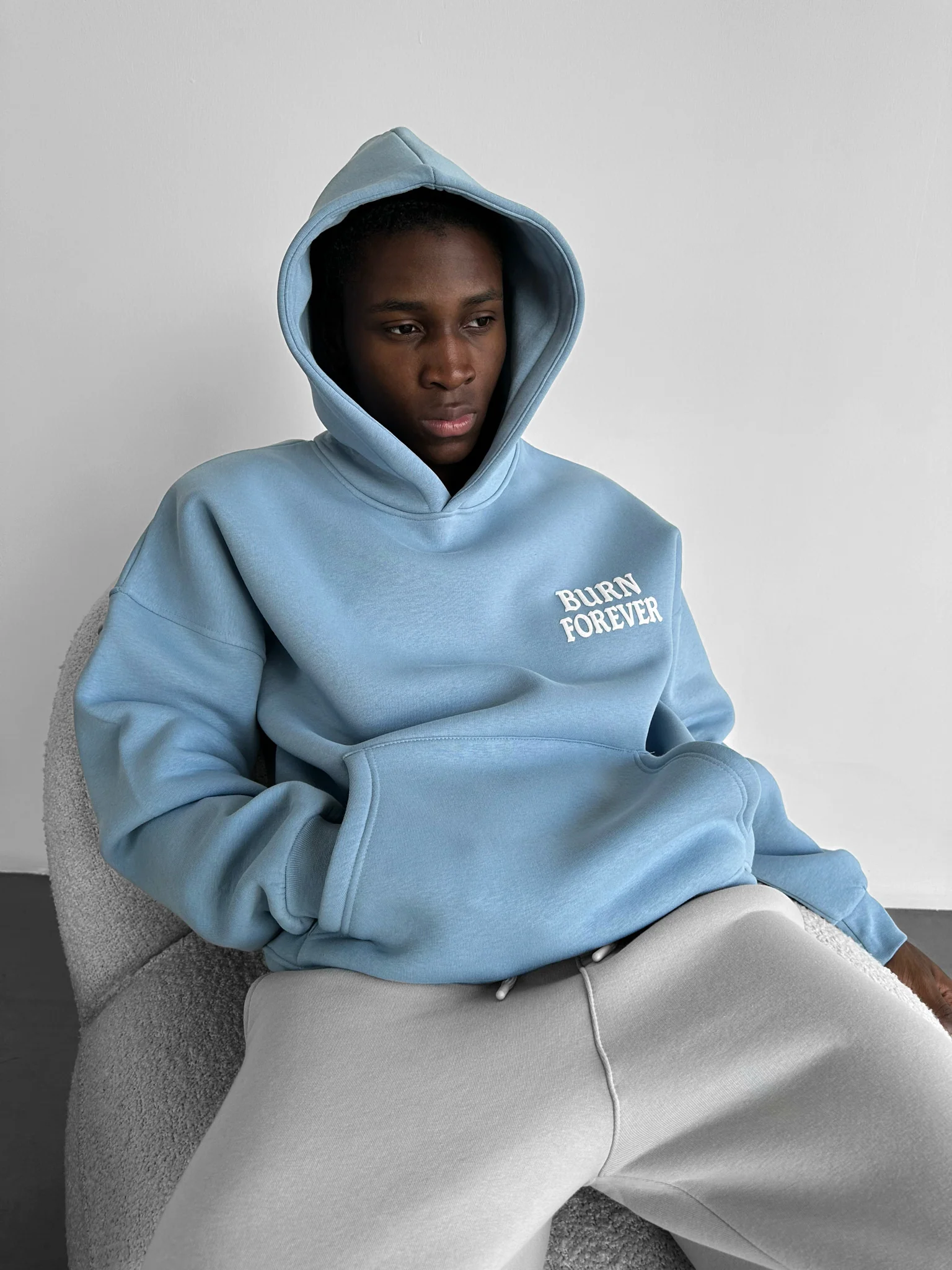 Oversize “Burn Forever” Hoodie - Faded Denim - Image 4