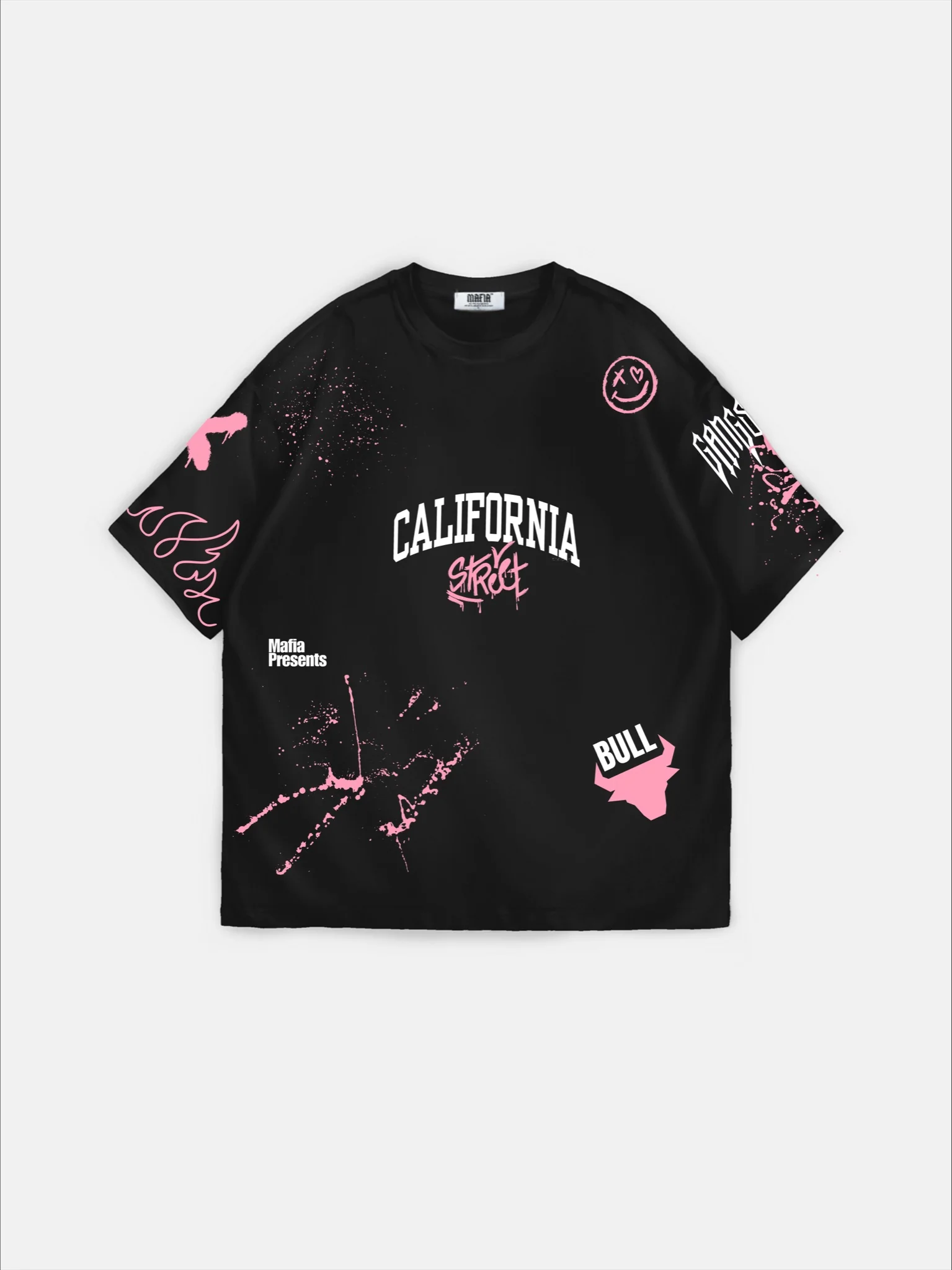 Oversize California Graffiti T-Shirt - Black and Pink - Image 2