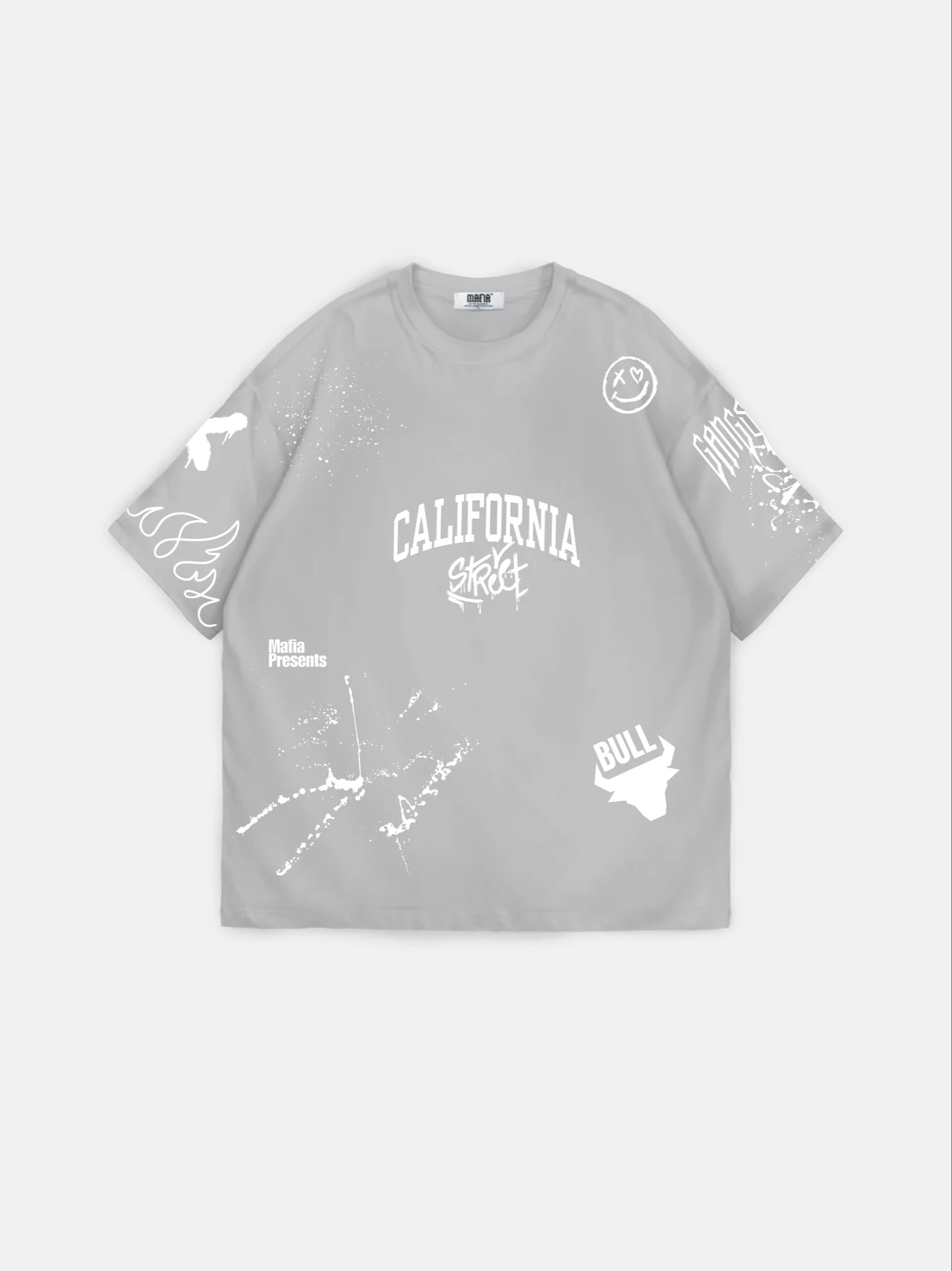 Oversize California Graffiti T-Shirt - Grey - Image 4