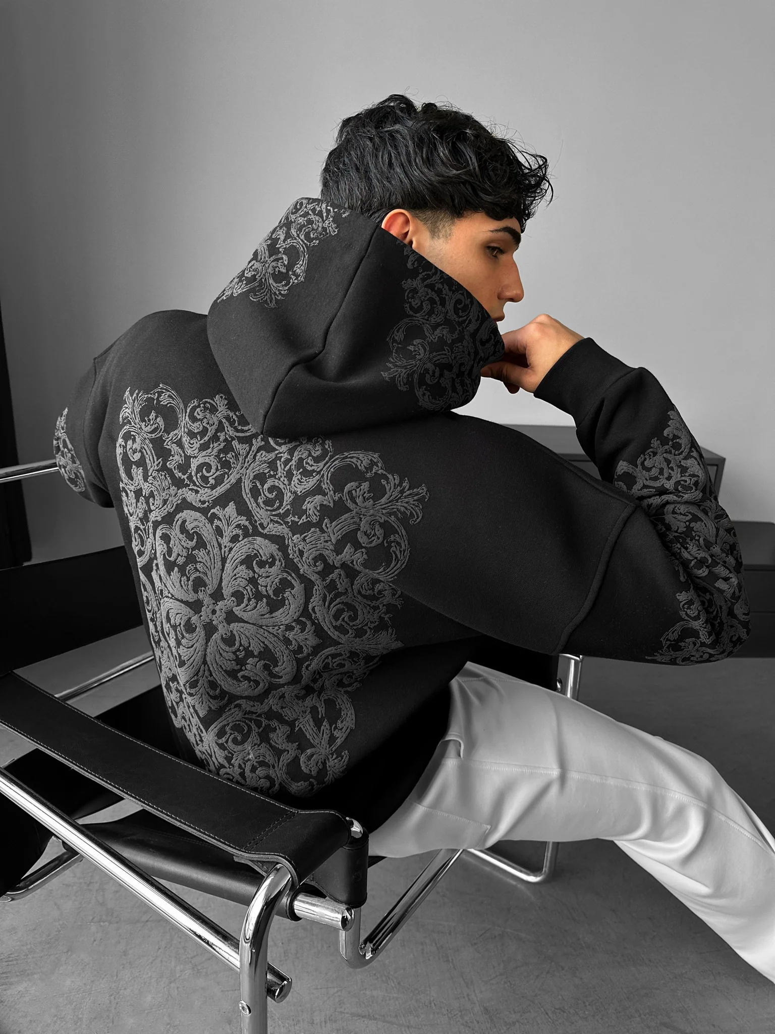 Oversize Carpet Pattern Hoodie - Black and Anthracite - Image 5