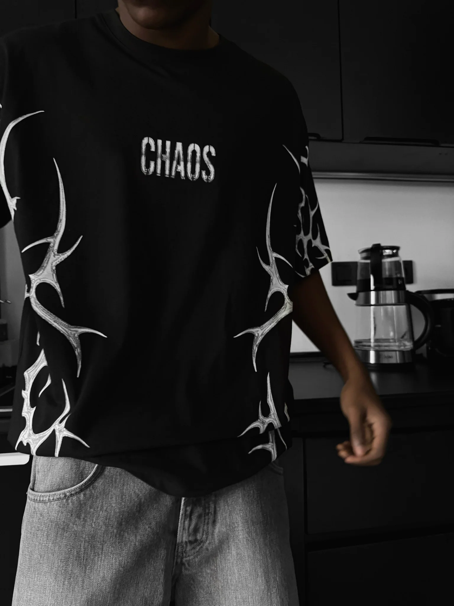 Oversize 'Chaos' T-Shirt - Black - Image 5