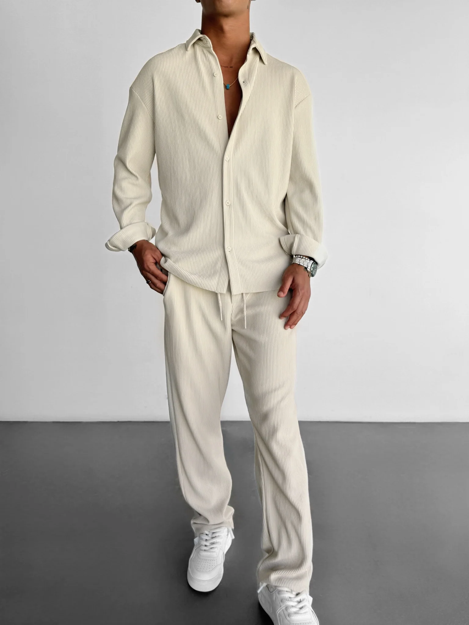 Oversize Cord Shirt - Beige - Image 3