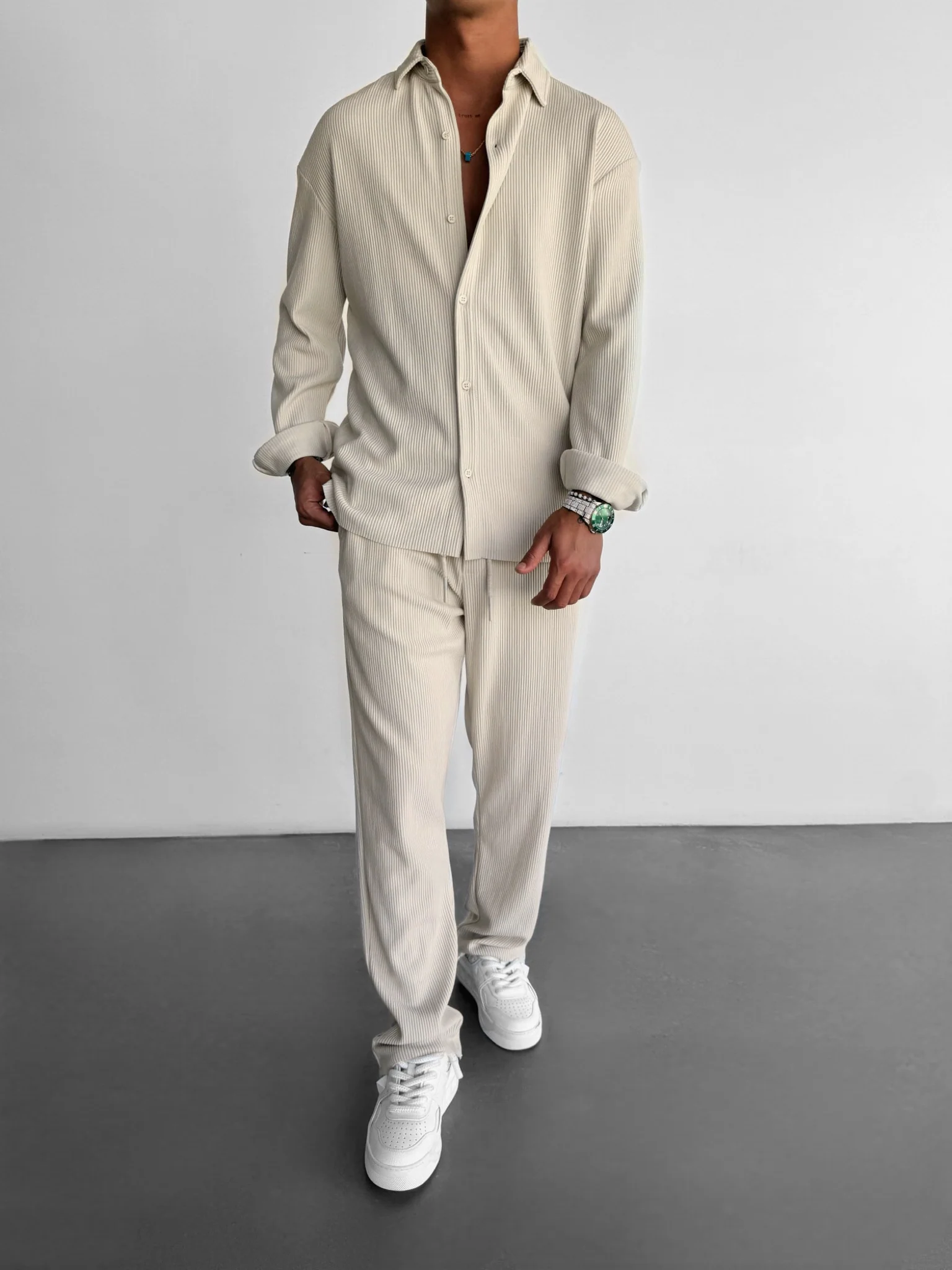 Oversize Cord Shirt - Beige - Image 4