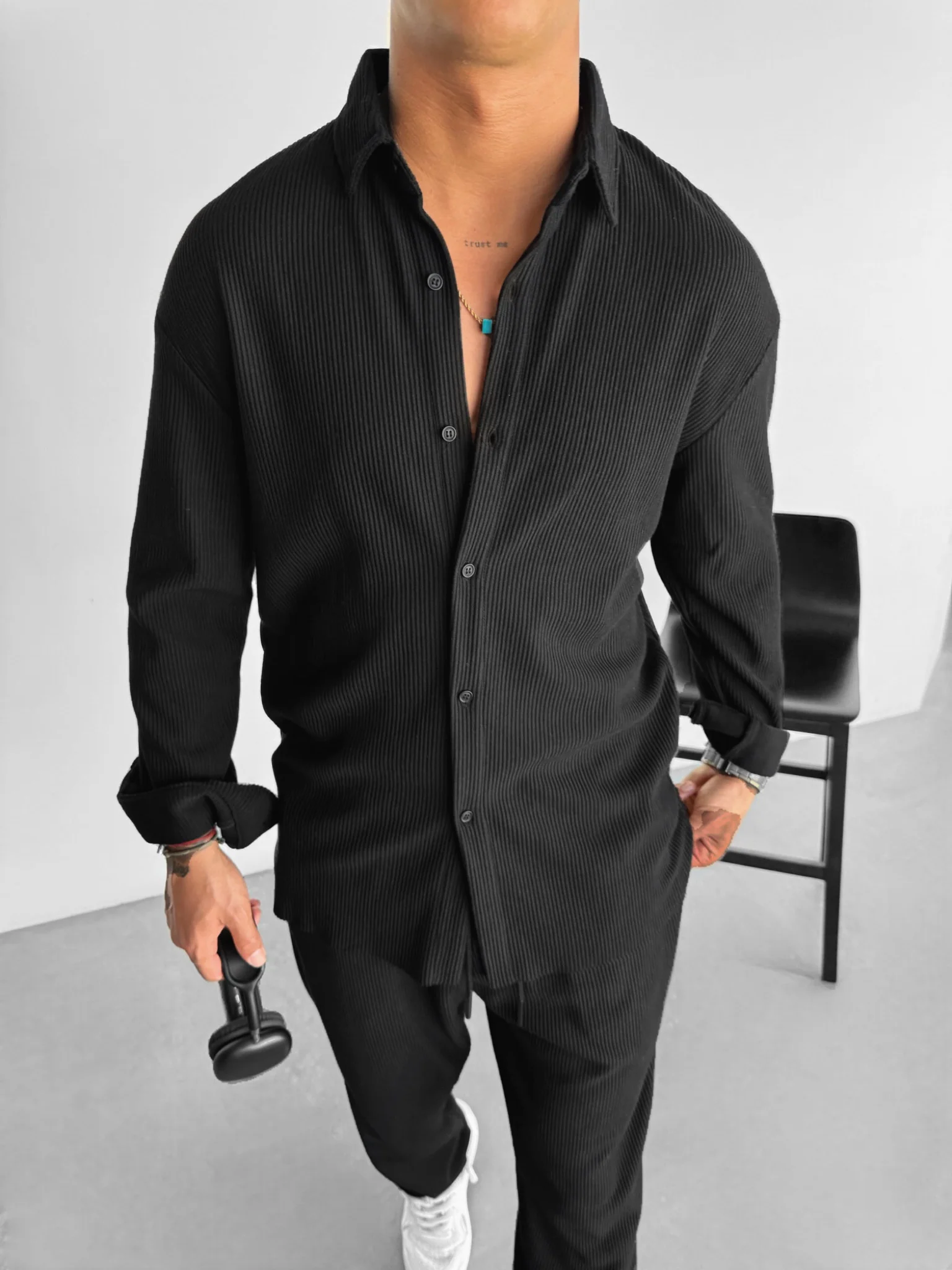 Oversize Cord Shirt - Black - Image 3