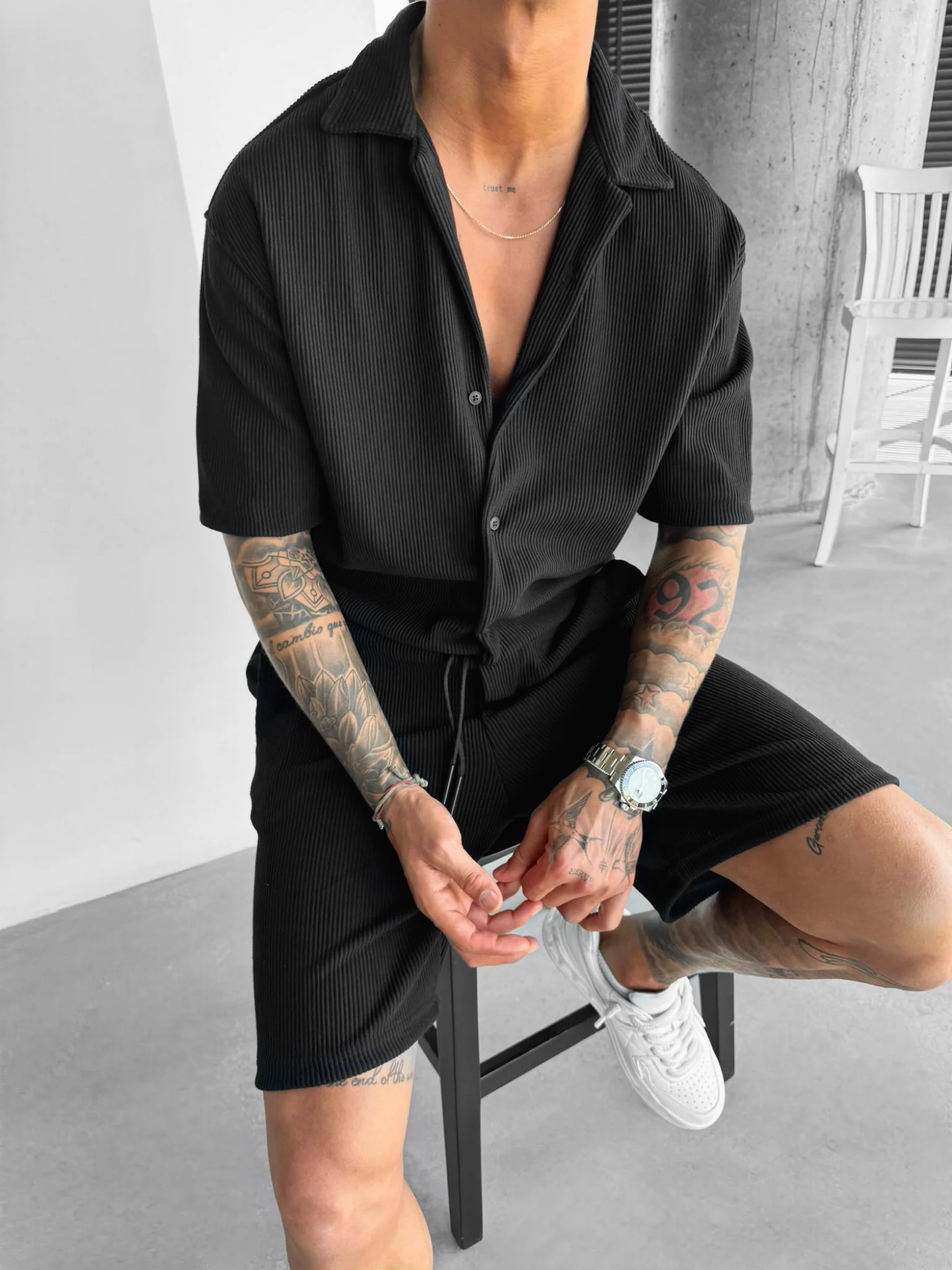 Oversize Cord Shirt - Black - Image 5