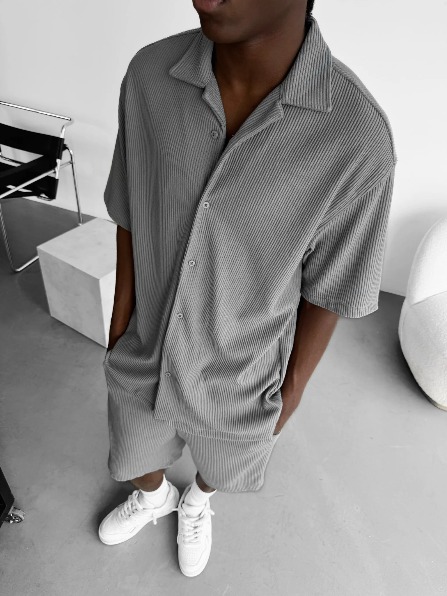 Oversize Cord Shirt - Grey - Image 2