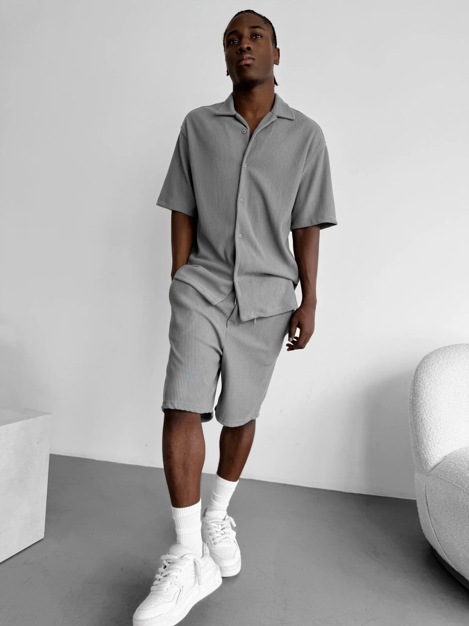 Oversize Cord Shirt - Grey - Image 5