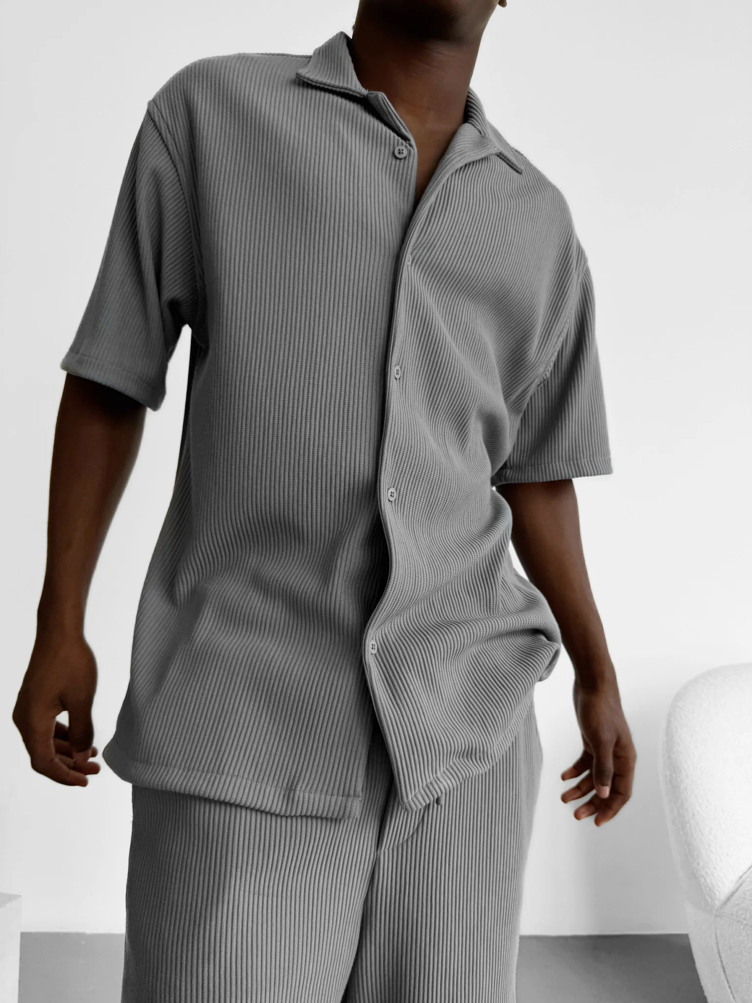 Oversize Cord Shirt - Grey - Image 8