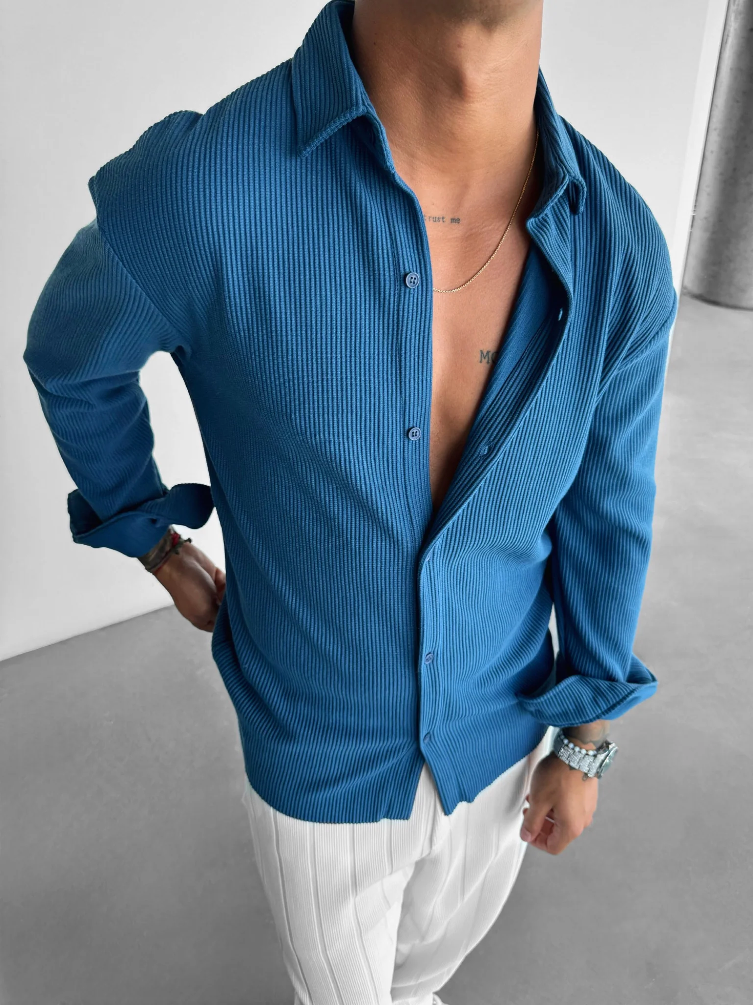 Oversize Cord Shirt - Indigo - Image 3