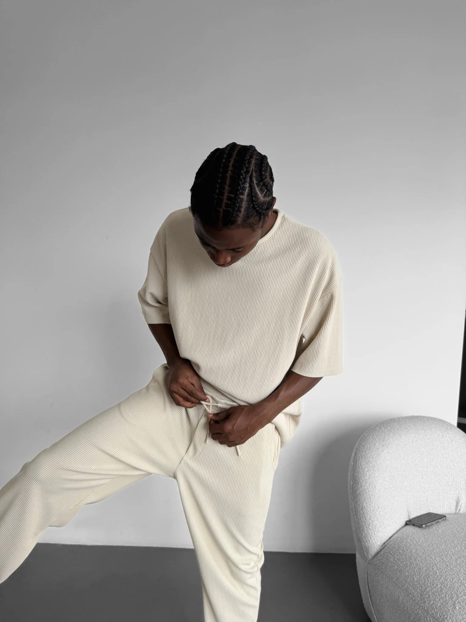 Oversize Cord Tee - Beige - Image 2