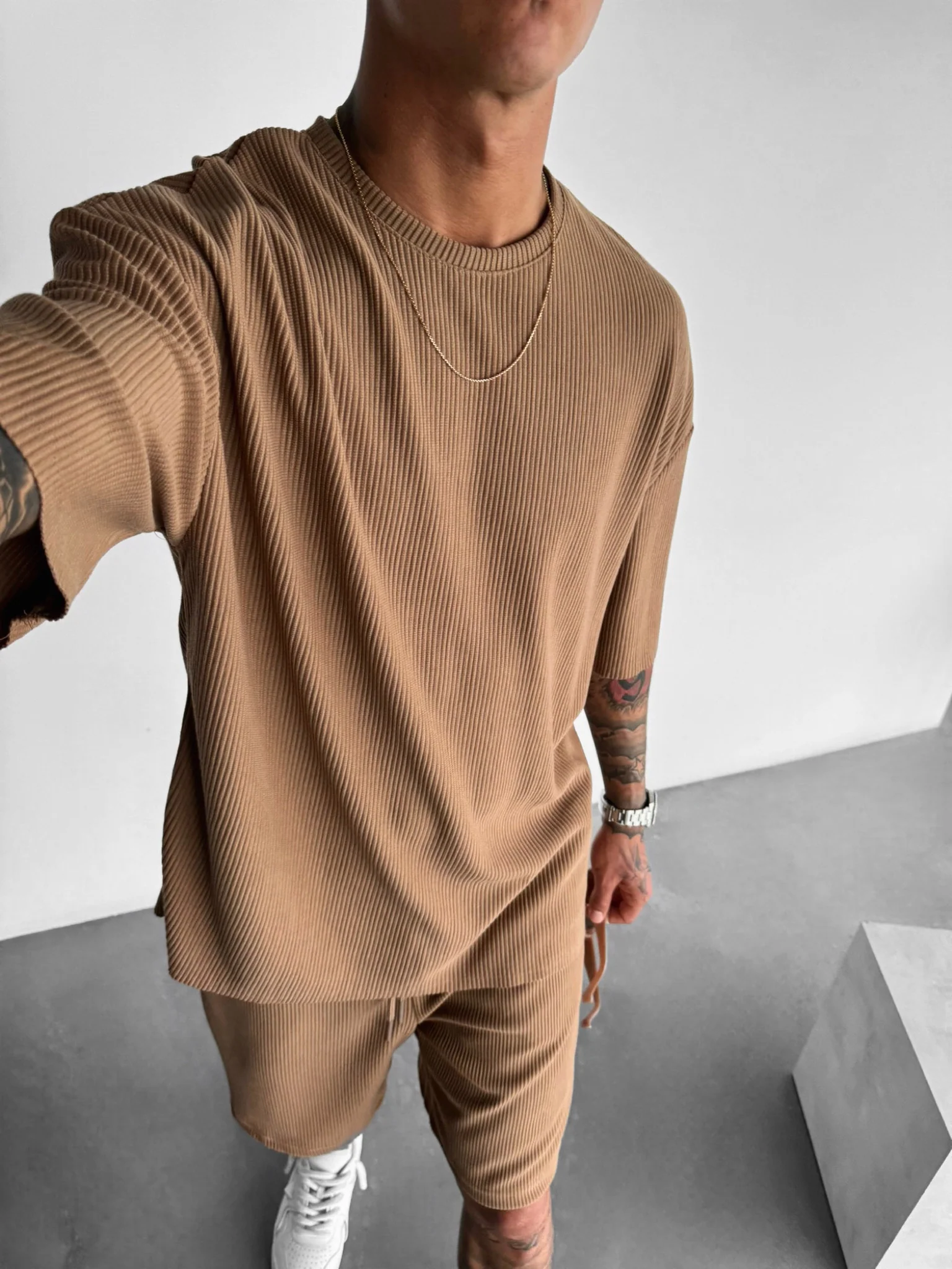 Oversize Cord Tee - Brown - Image 4