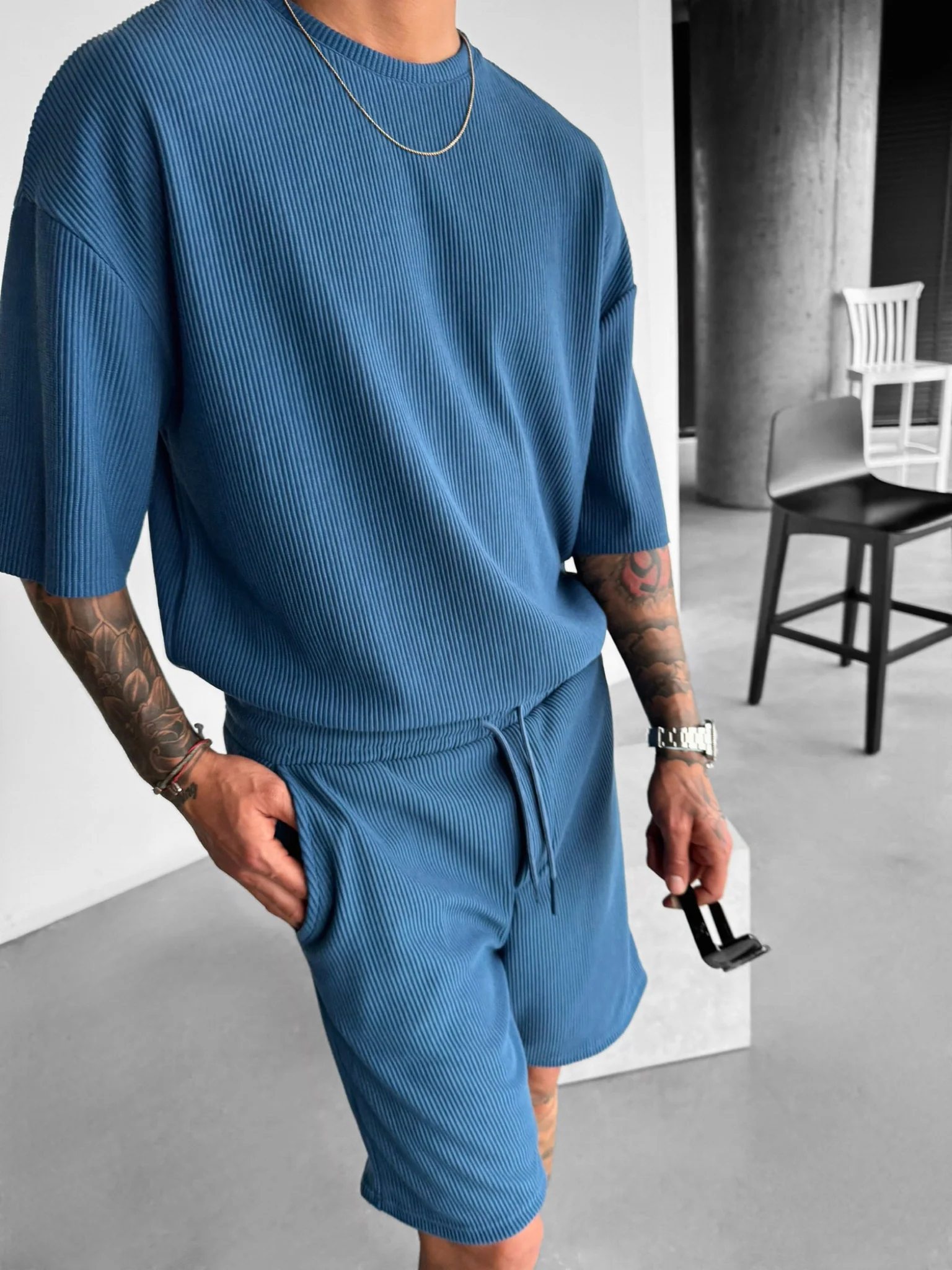 Oversize Cord Tee - Indigo - Image 7