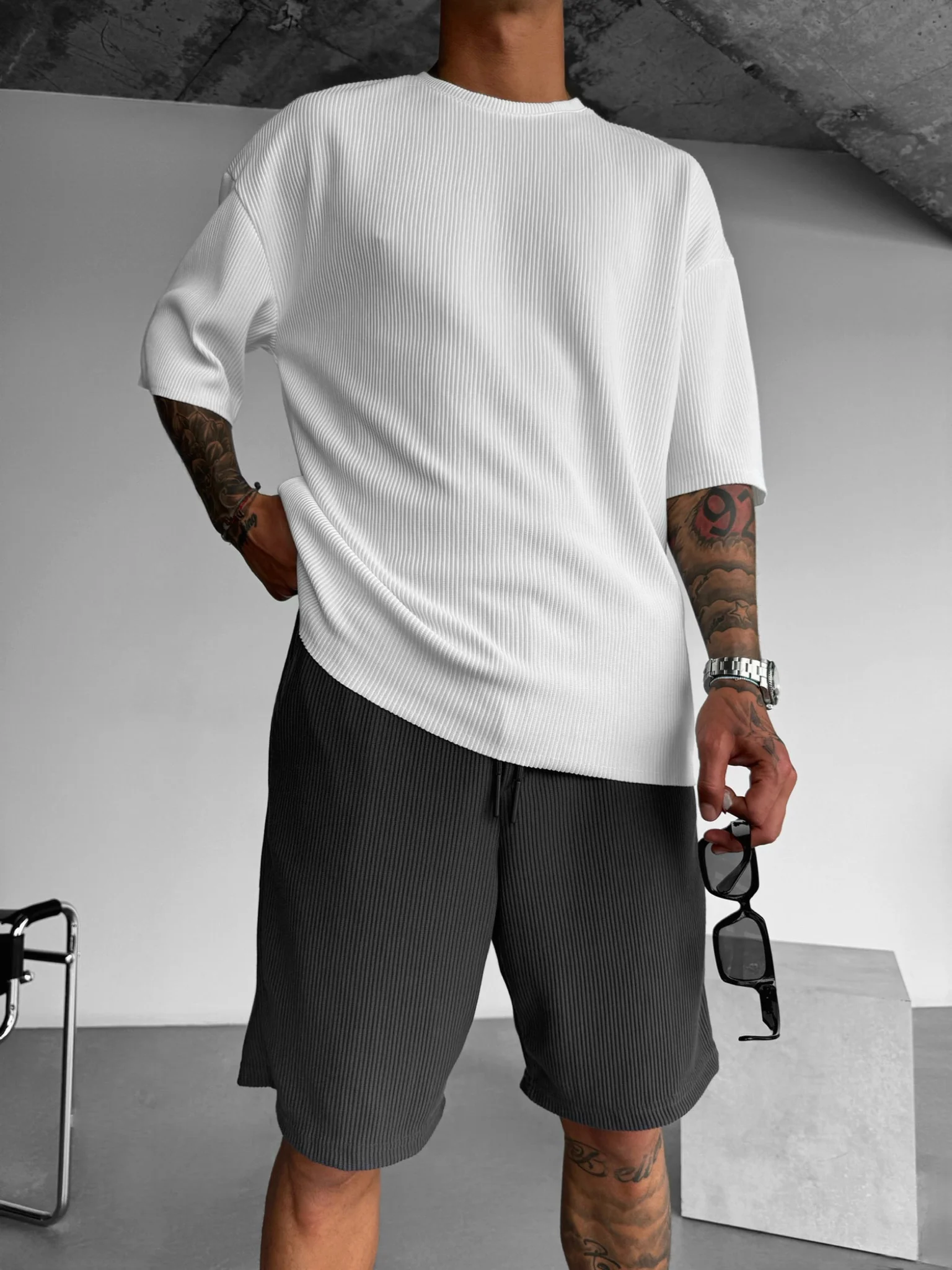Oversize Cord Tee - White - Image 4