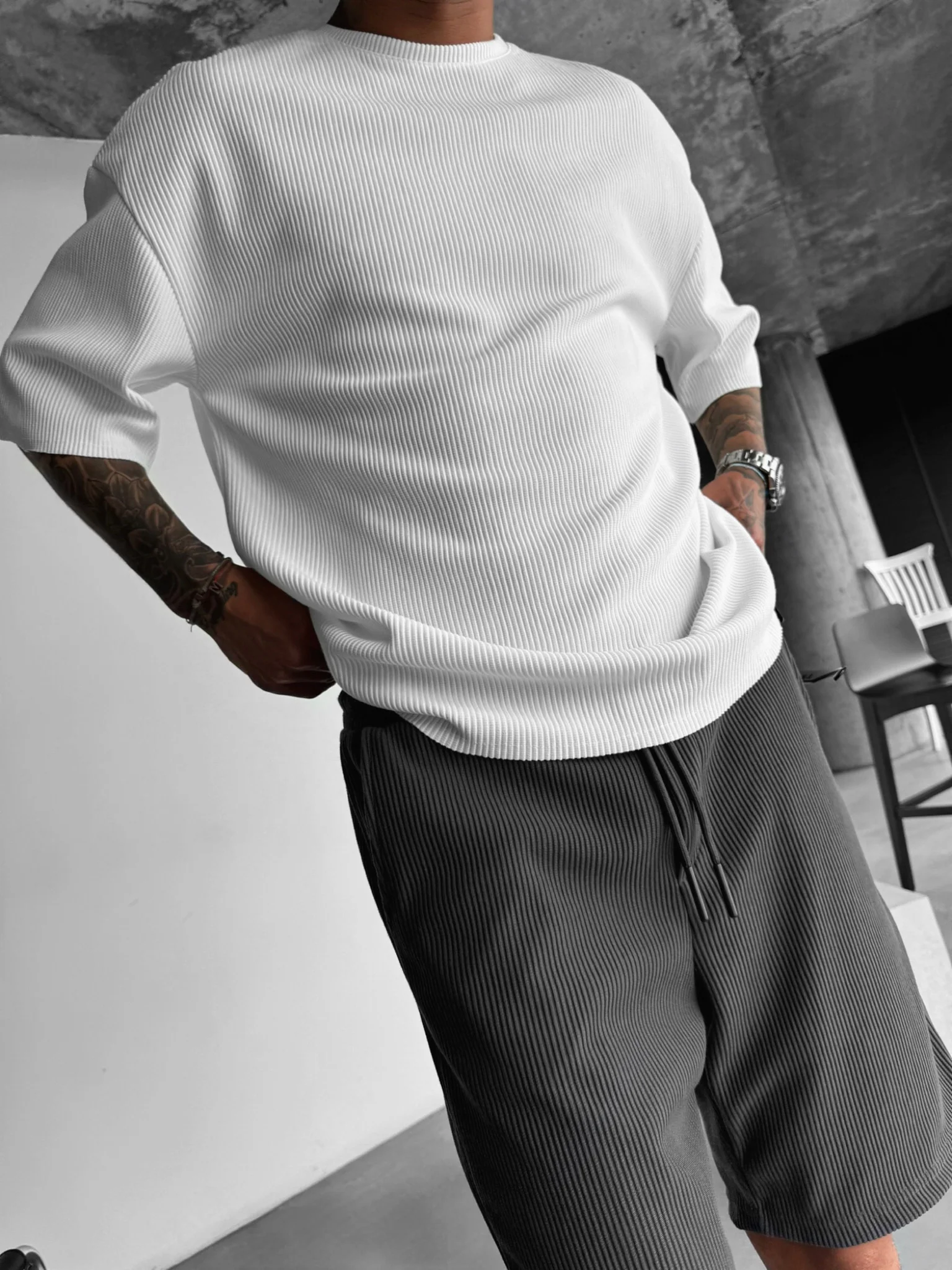 Oversize Cord Tee - White - Image 8