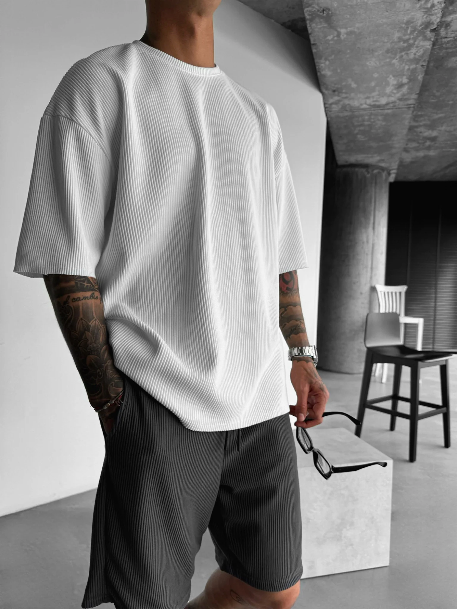 Oversize Cord Tee - White - Image 9