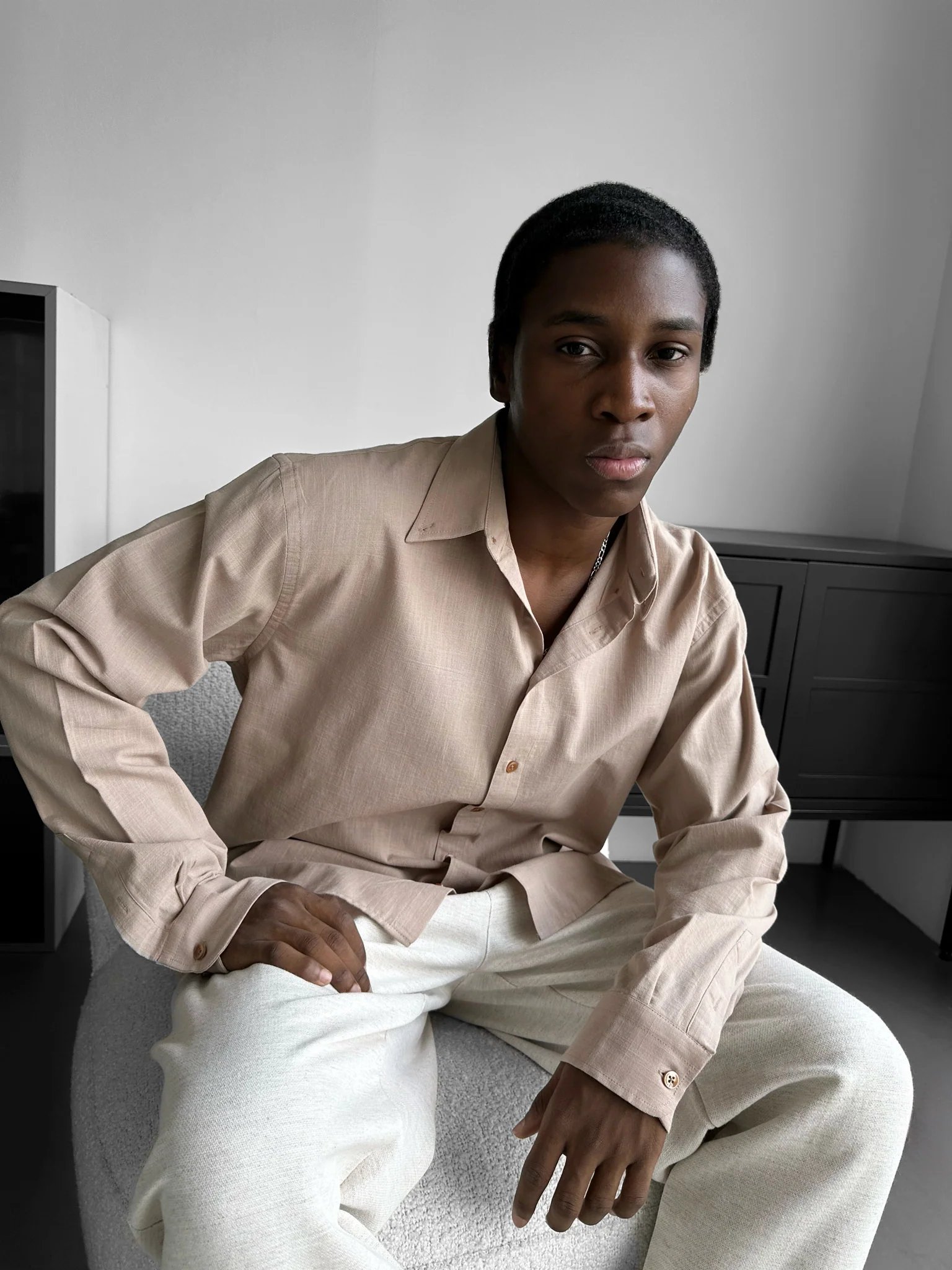Oversize Cotton Oxford Shirt - Beige - Image 3