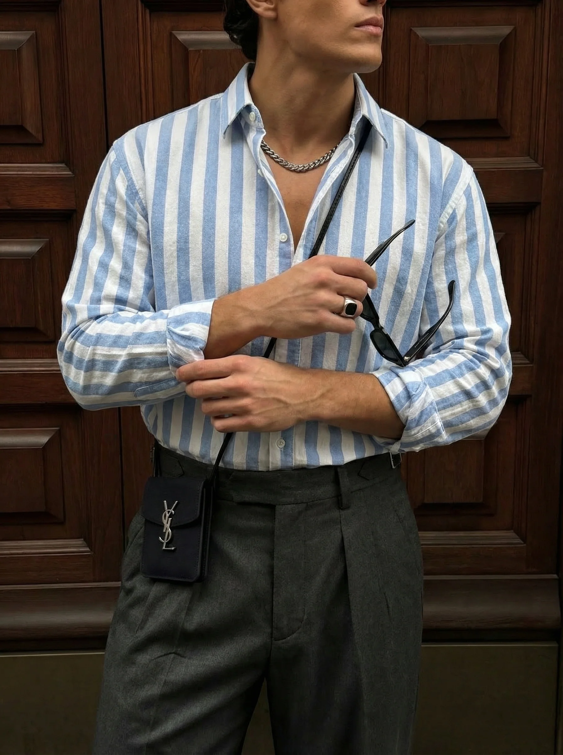 Oversize Cotton Striped Shirt - Blue - Image 2
