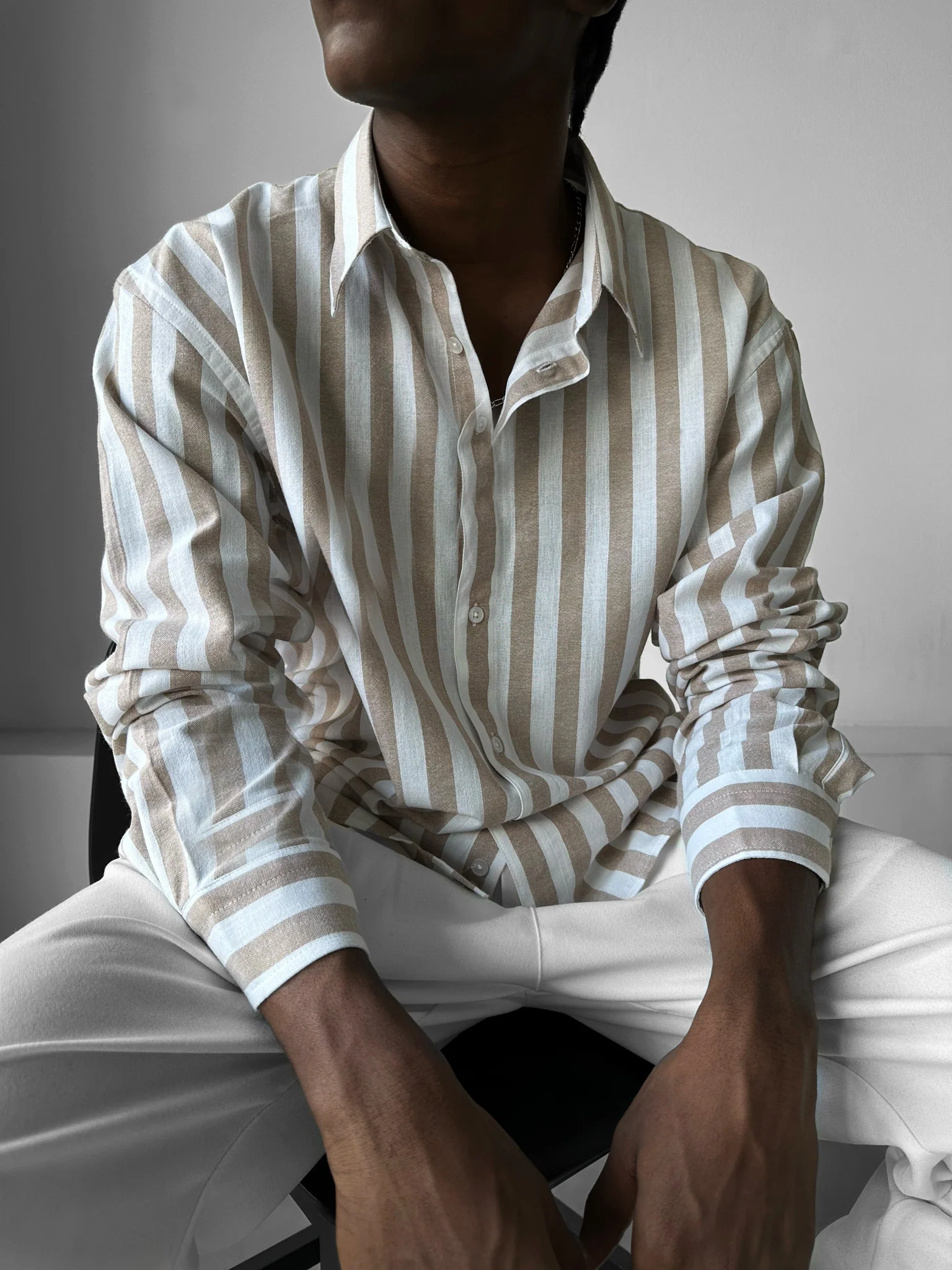Oversize Cotton Striped Shirt - Camel - Image 2
