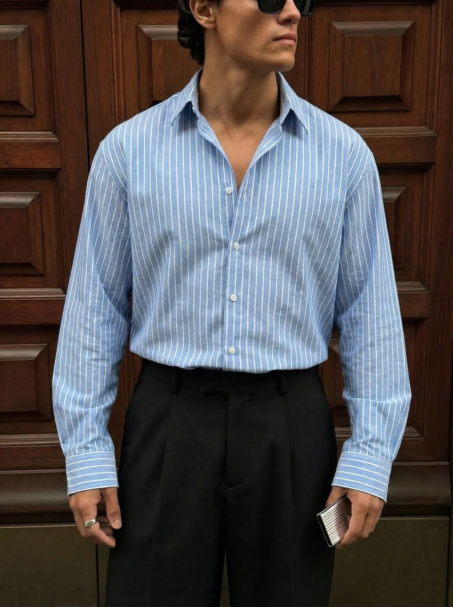 Oversize Cotton Thin Striped Shirt - Saks - Image 3