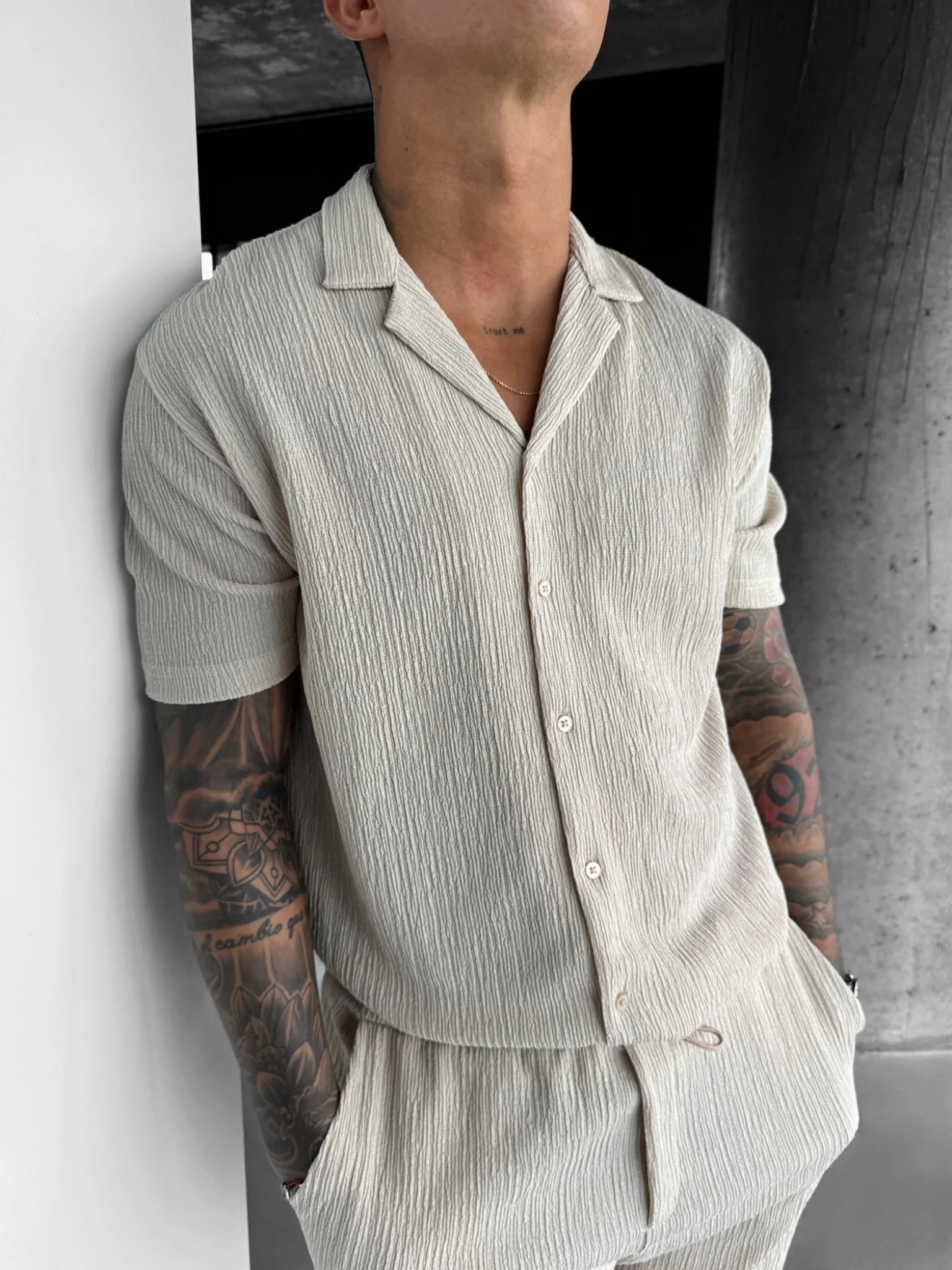 Oversize Crepe Shirt - Beige - Image 2
