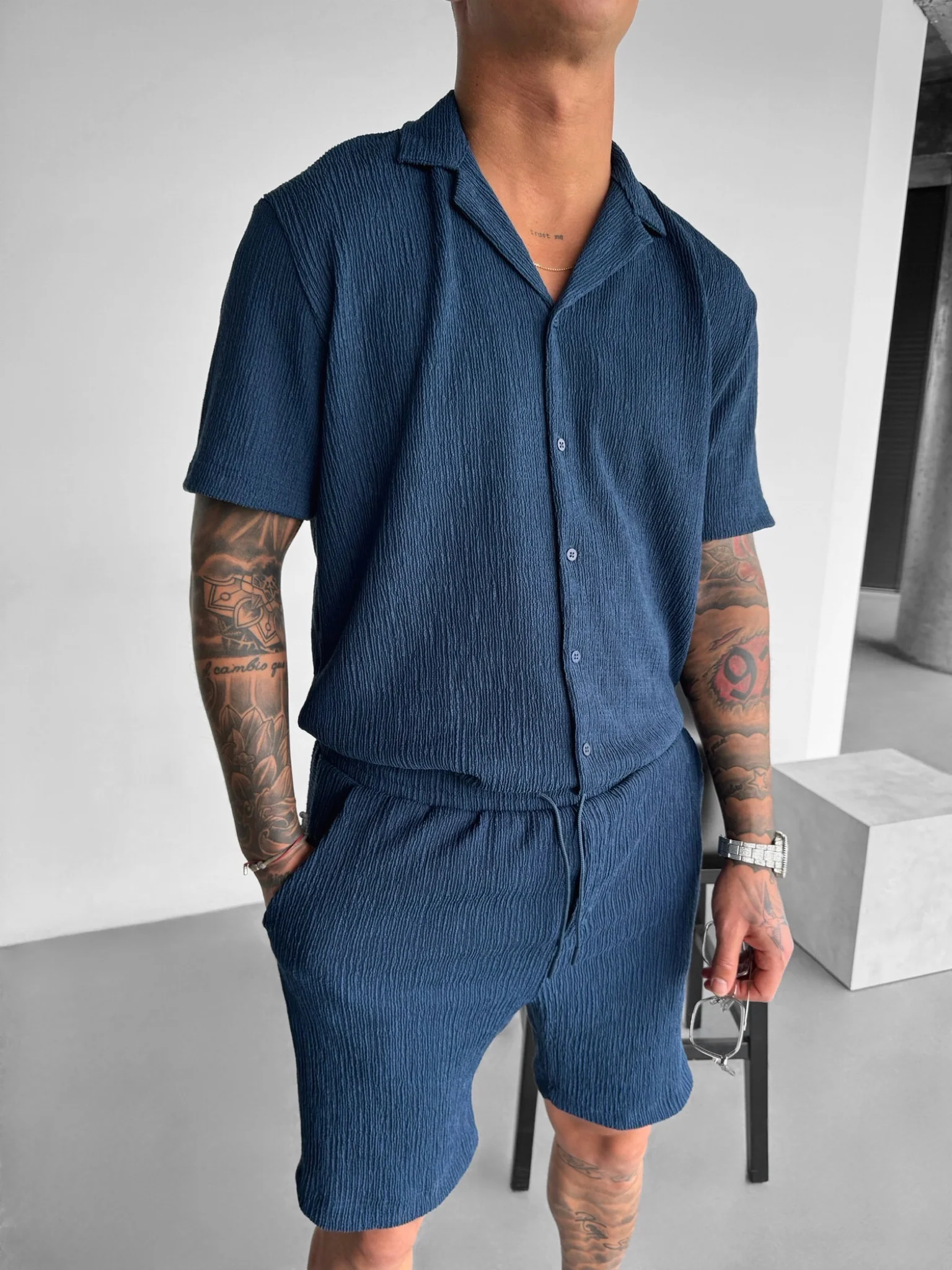 Oversize Crepe Shirt - Indigo - Image 2