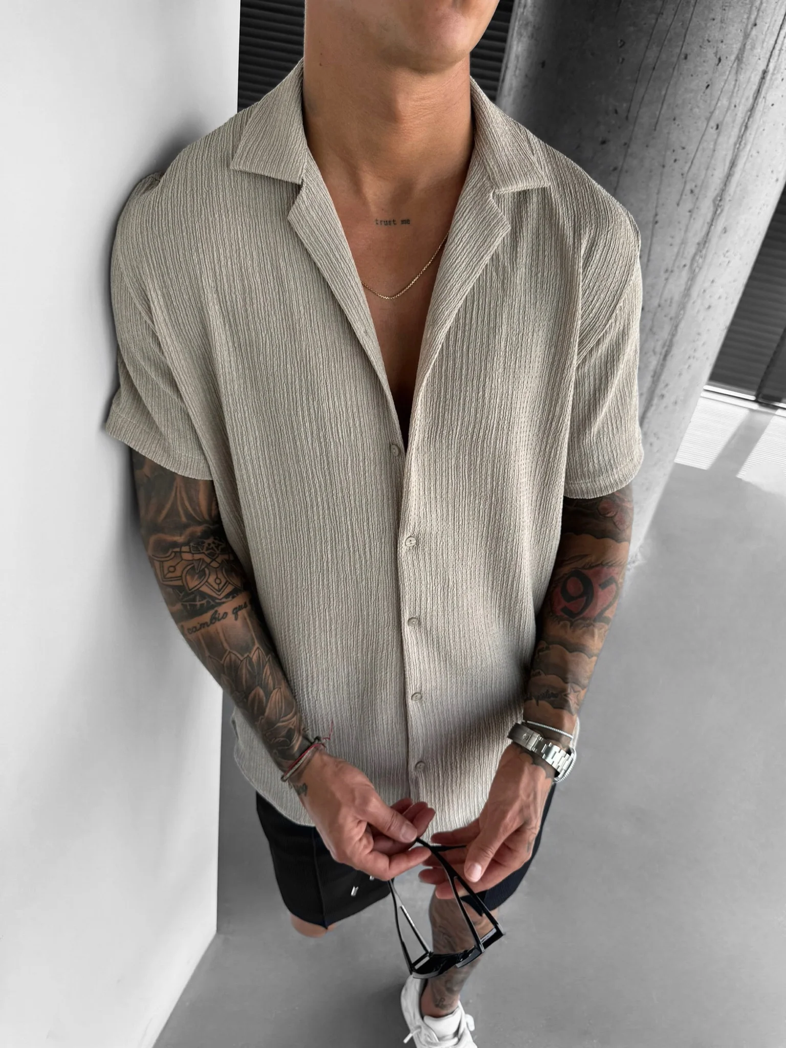 Oversize Crepe Shirt - Stone - Image 3