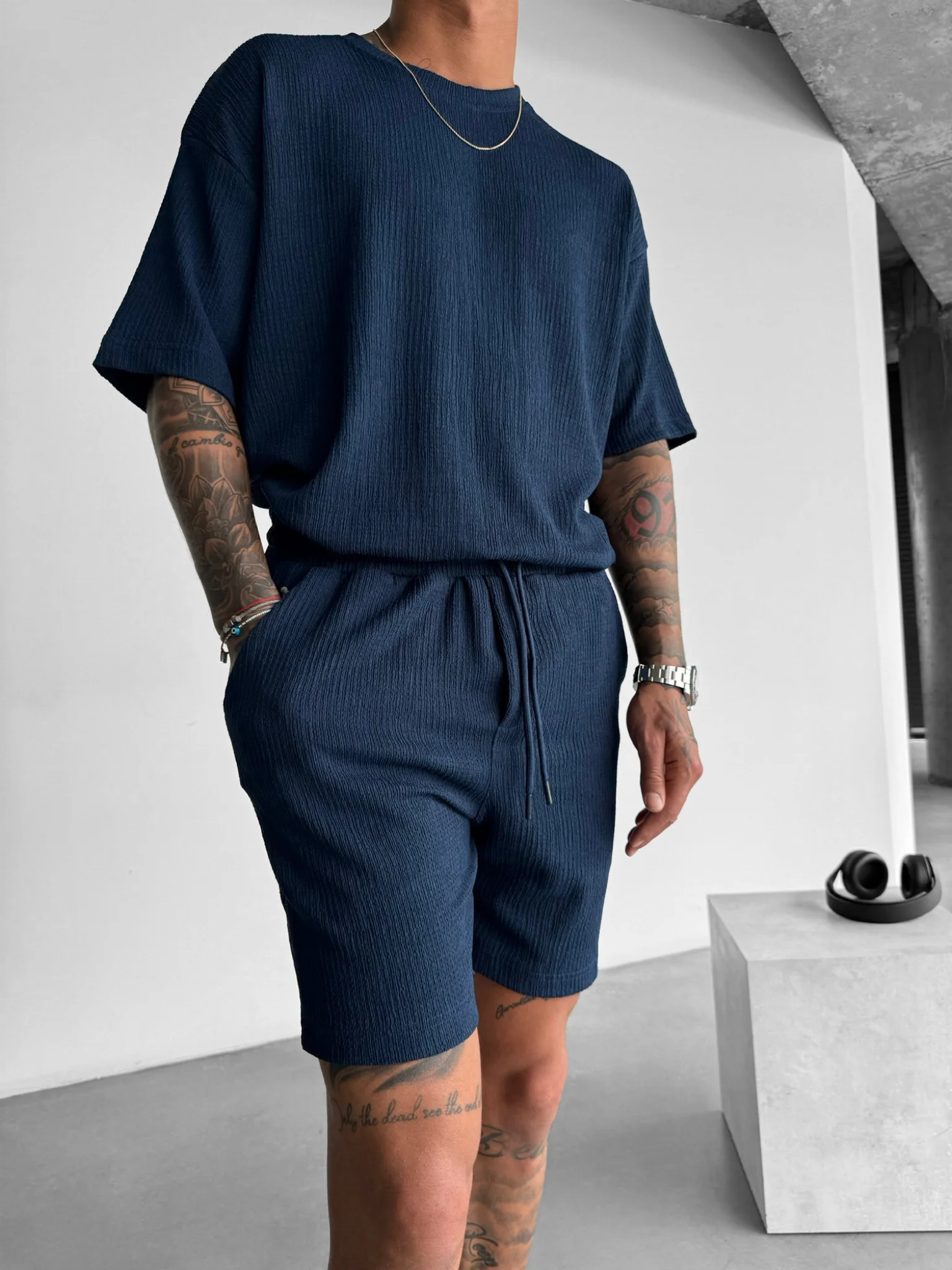Oversize Crepe T-Shirts - Indigo - Image 3