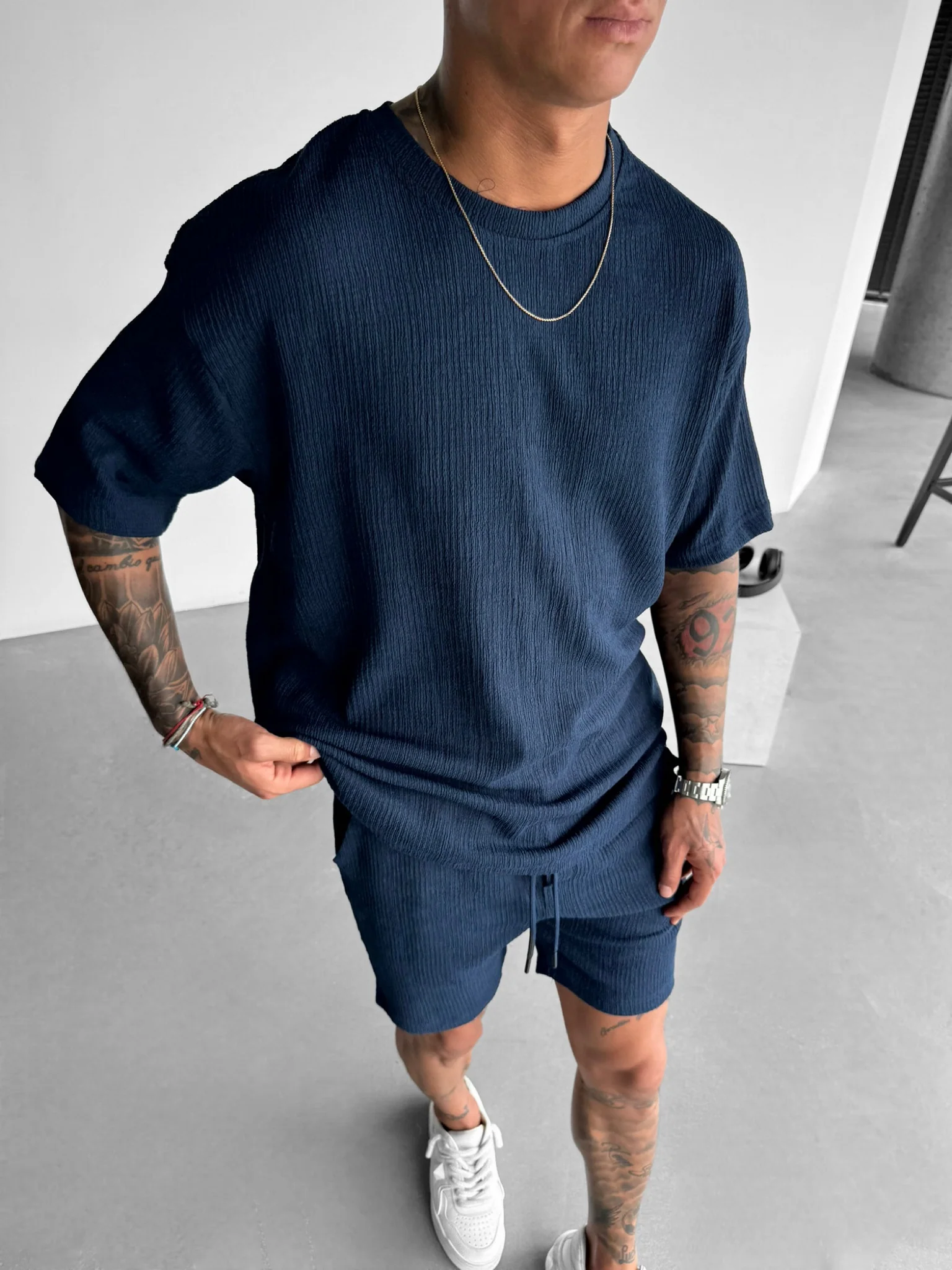 Oversize Crepe T-Shirts - Indigo - Image 4