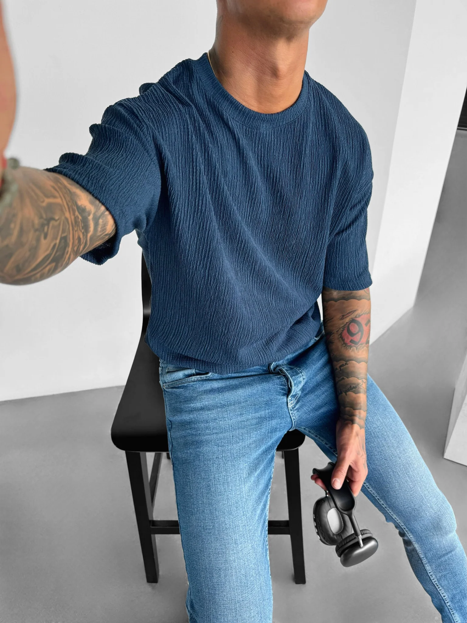 Oversize Crepe T-Shirts - Indigo - Image 5