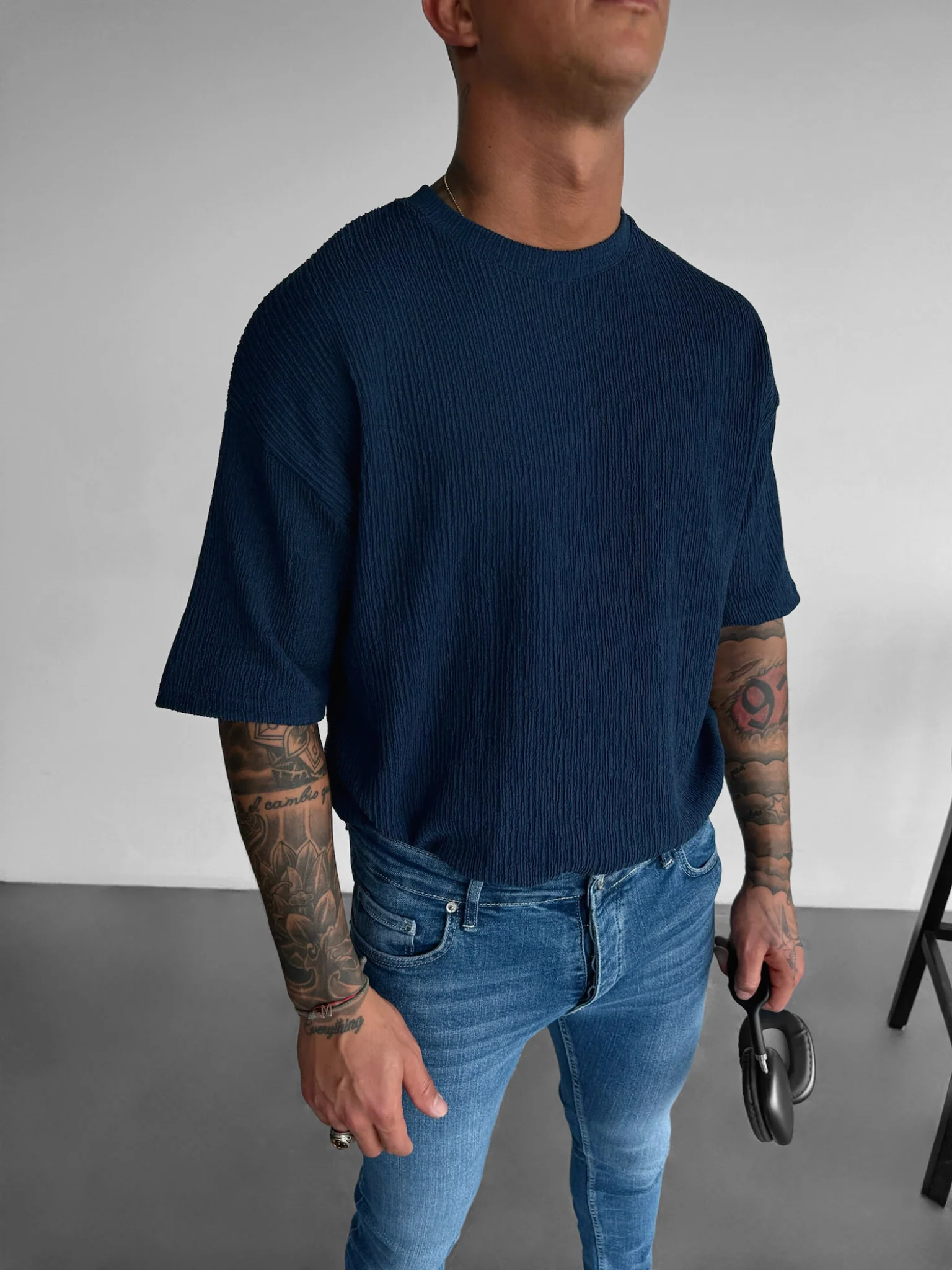 Oversize Crepe T-Shirts - Indigo - Image 6