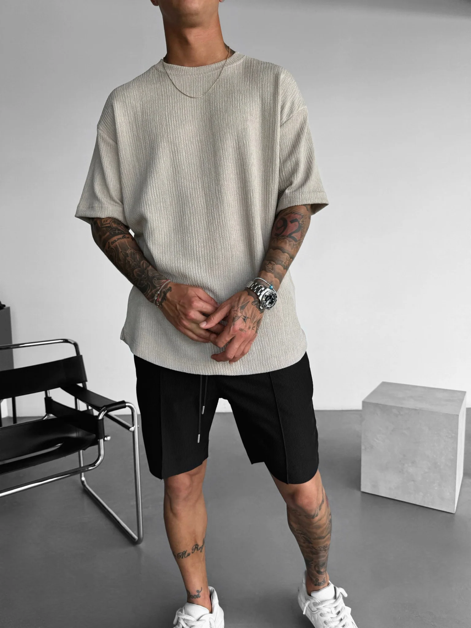 Oversize Crepe T-Shirts - Stone - Image 3