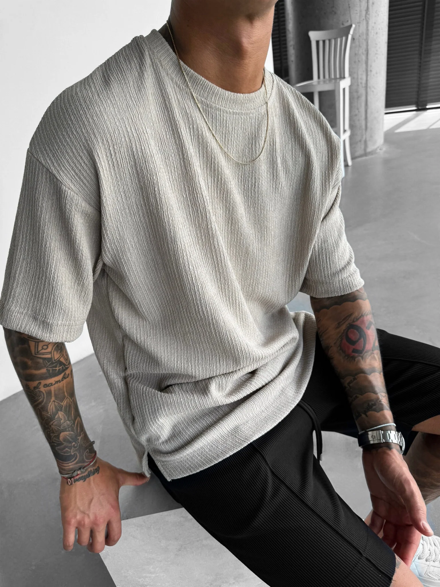 Oversize Crepe T-Shirts - Stone - Image 5