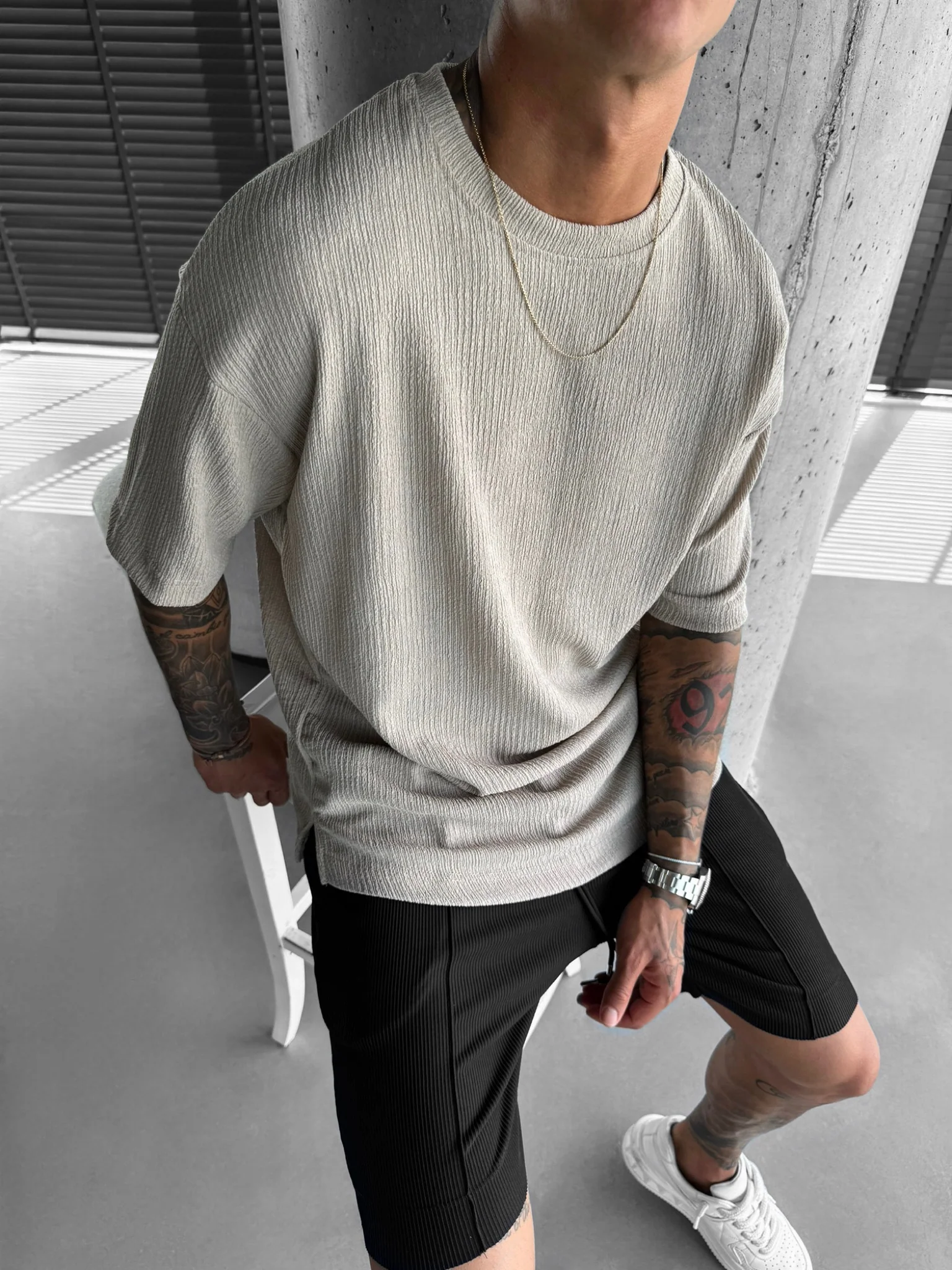 Oversize Crepe T-Shirts - Stone - Image 6