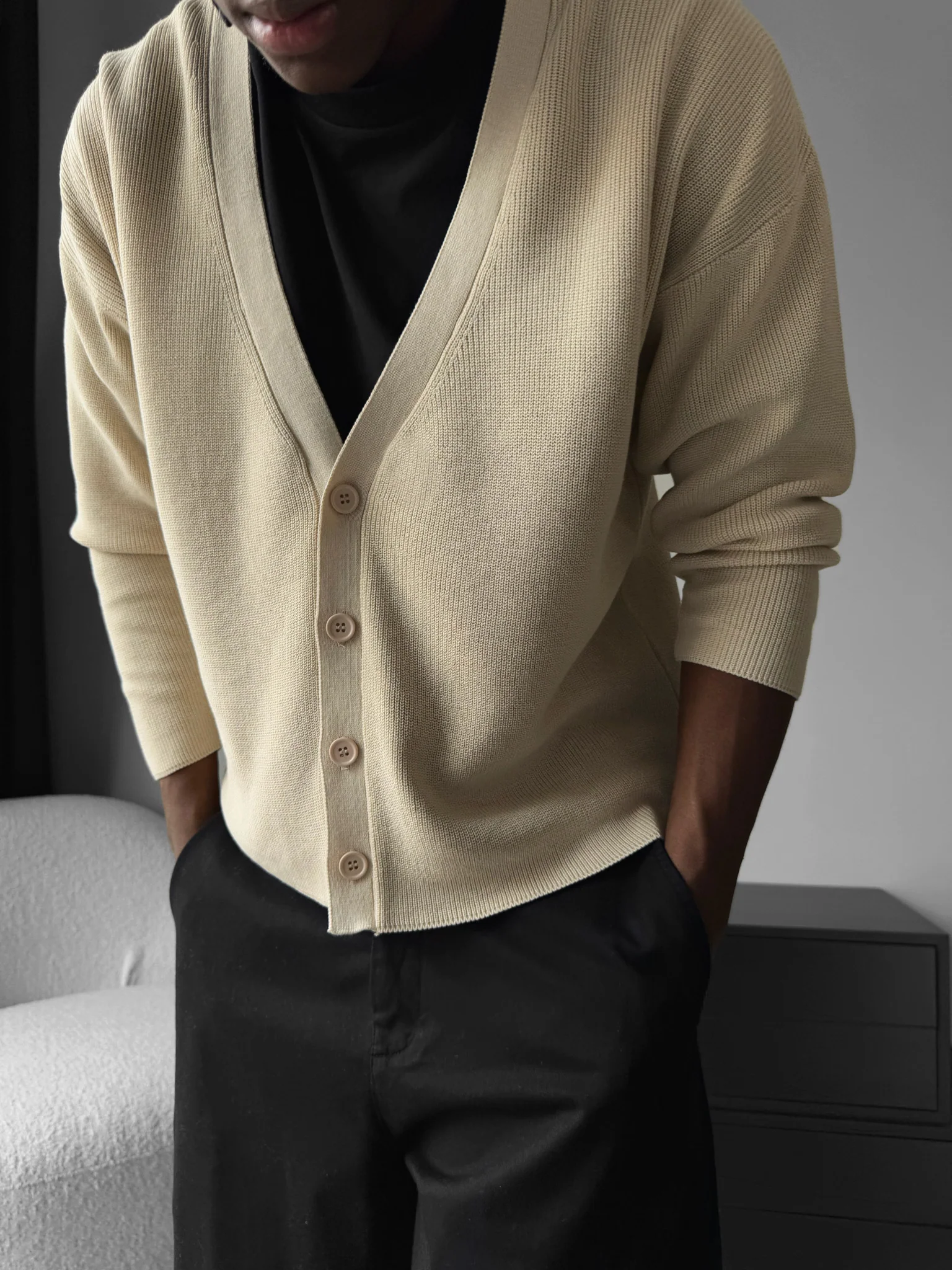 Oversize Crop Cardigan - Beige - Image 2
