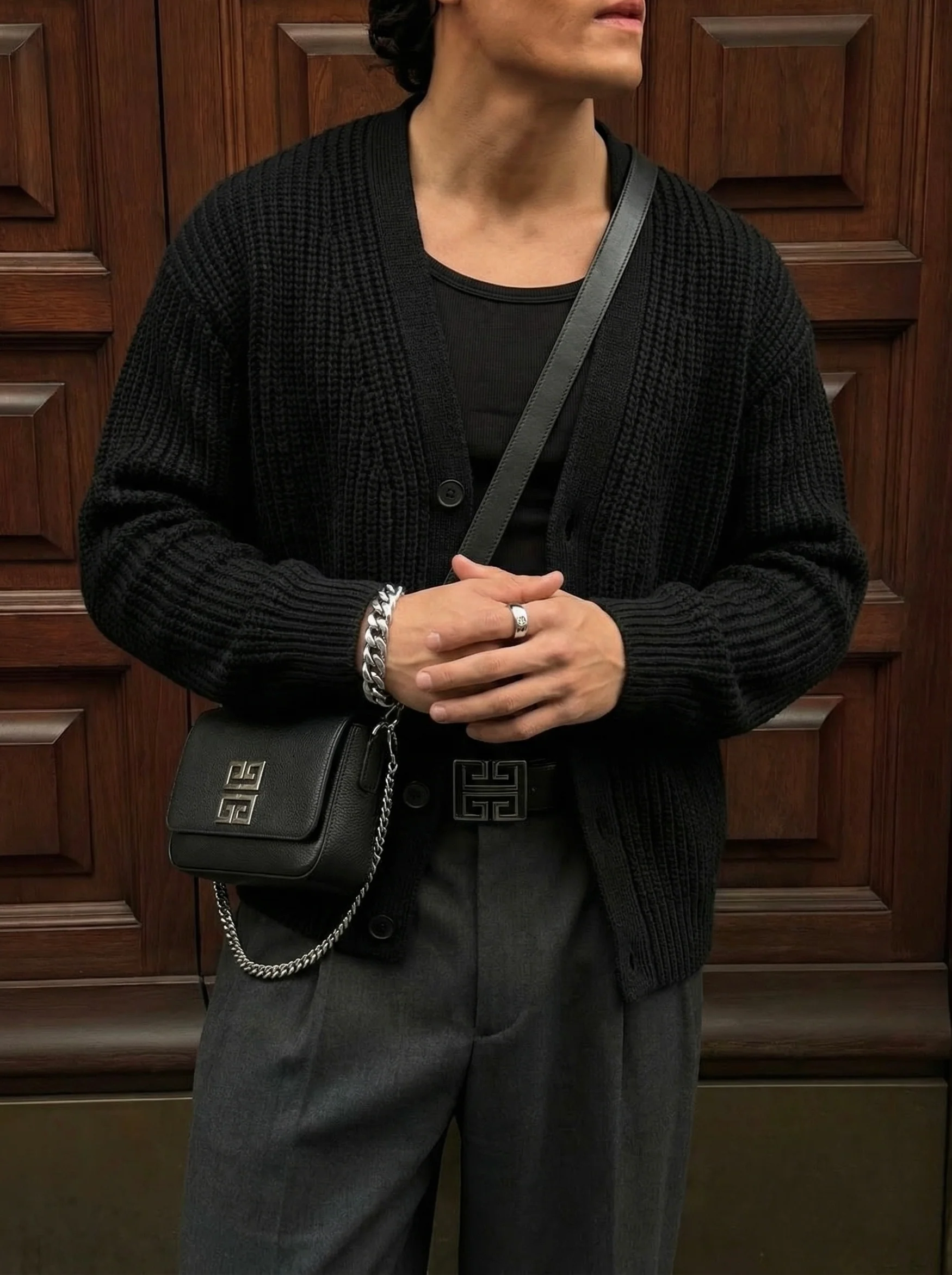 Oversize Crop Cardigan - Black - Image 2