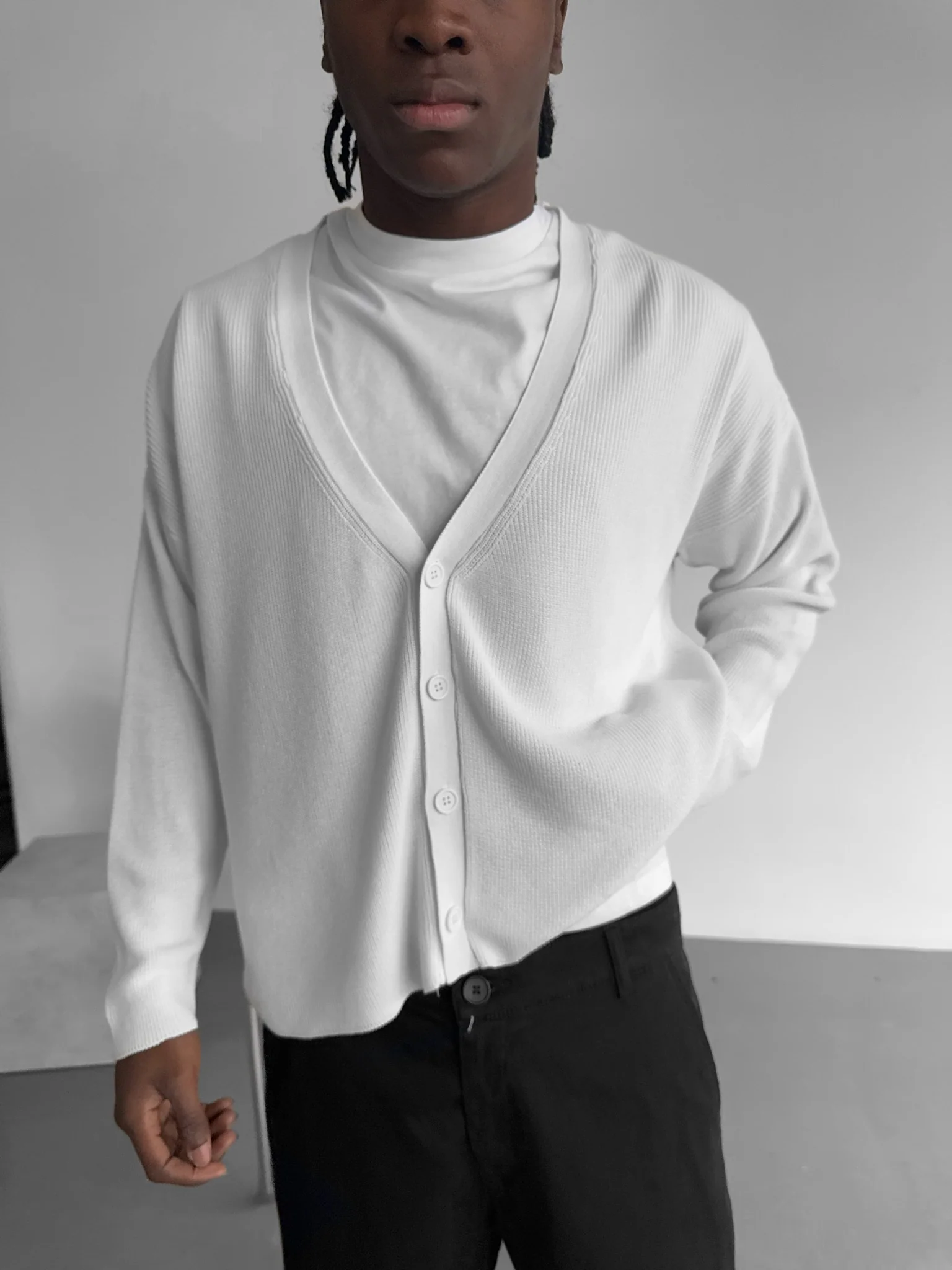Oversize Crop Cardigan - Ecru - Image 3