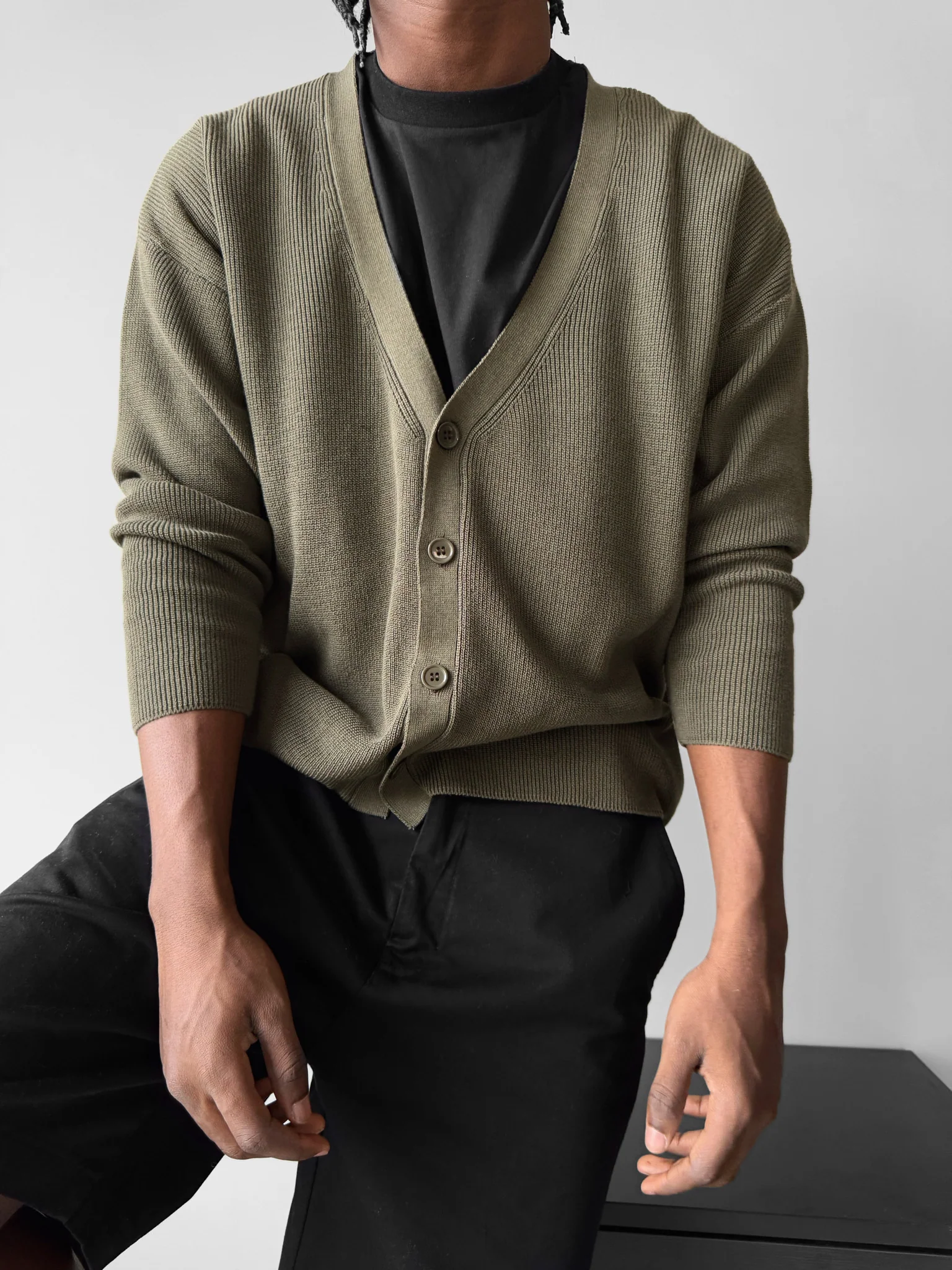 Oversize Crop Cardigan - Khaki - Image 2