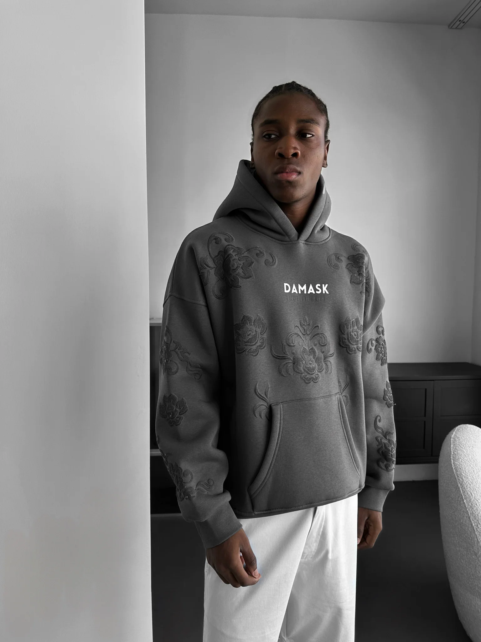 Oversize Damask Hoodie - Anthracite - Image 2