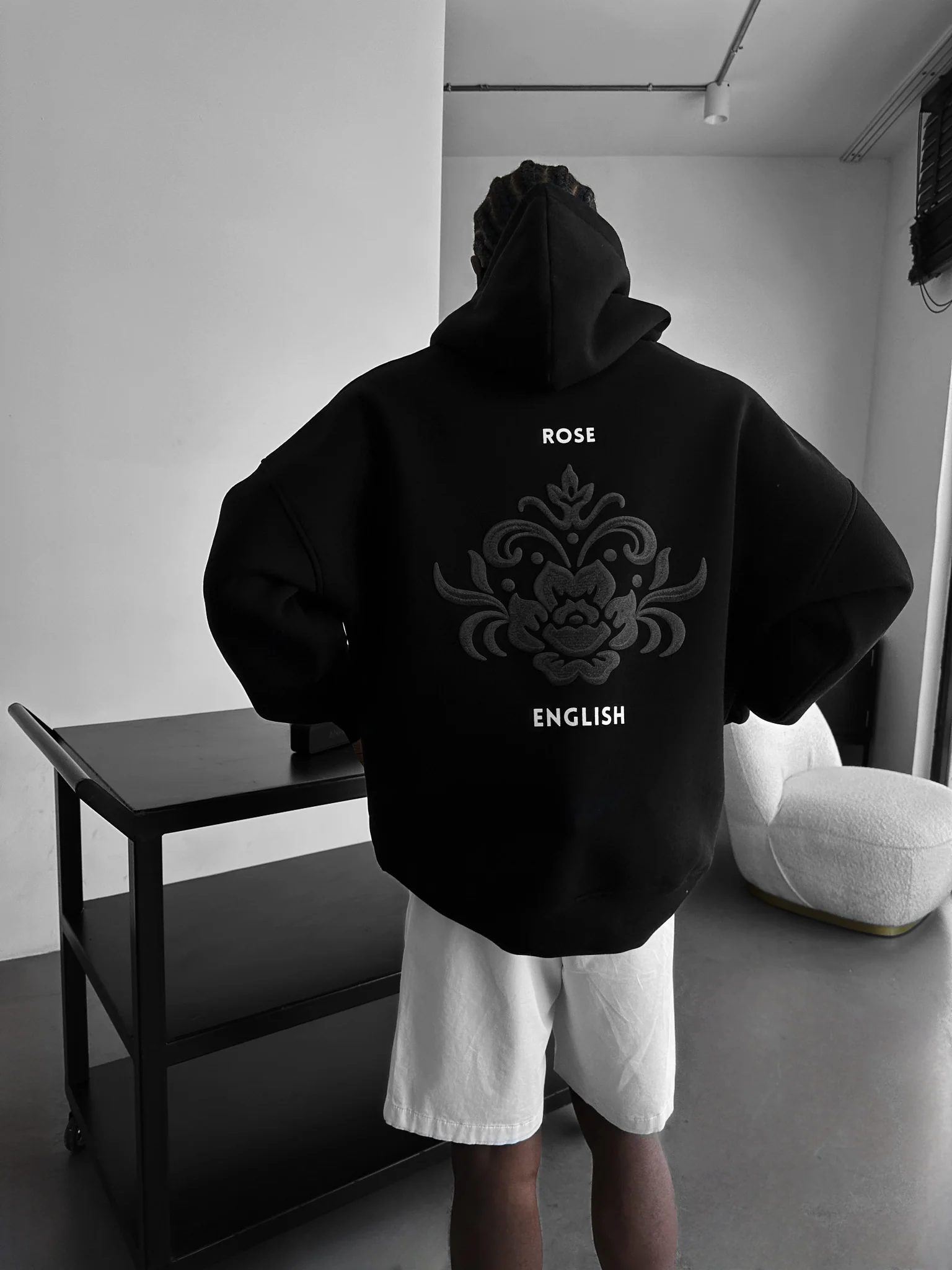 Oversize Damask Hoodie - Black - Image 6