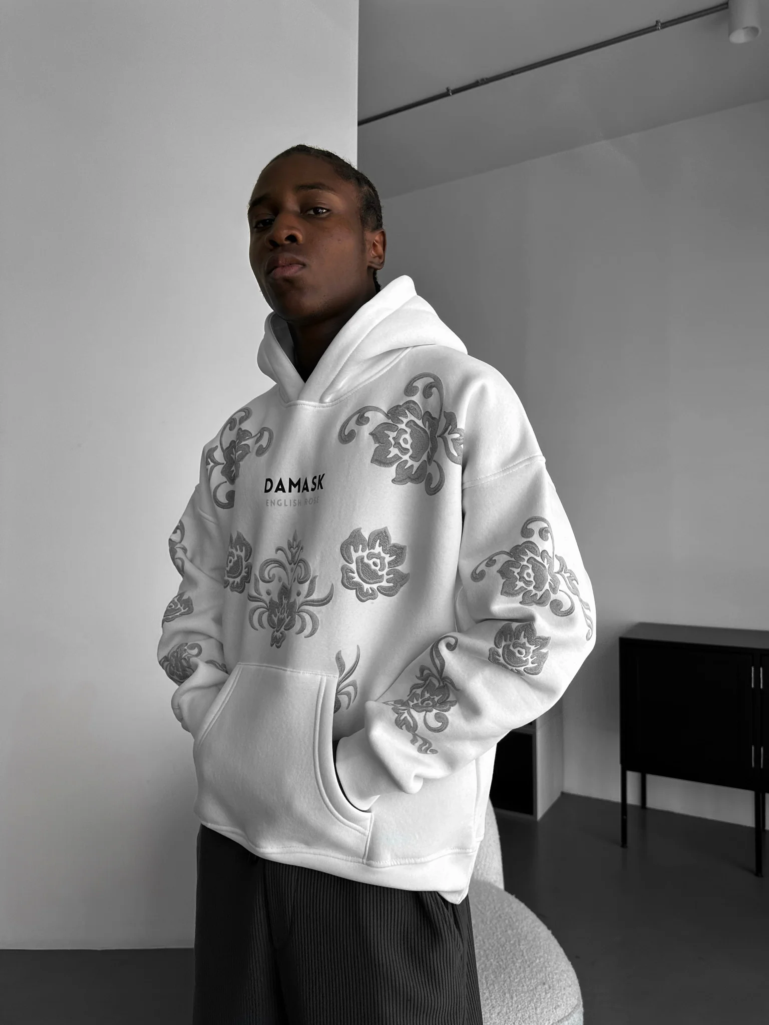 Oversize Damask Hoodie - Ecru - Image 2
