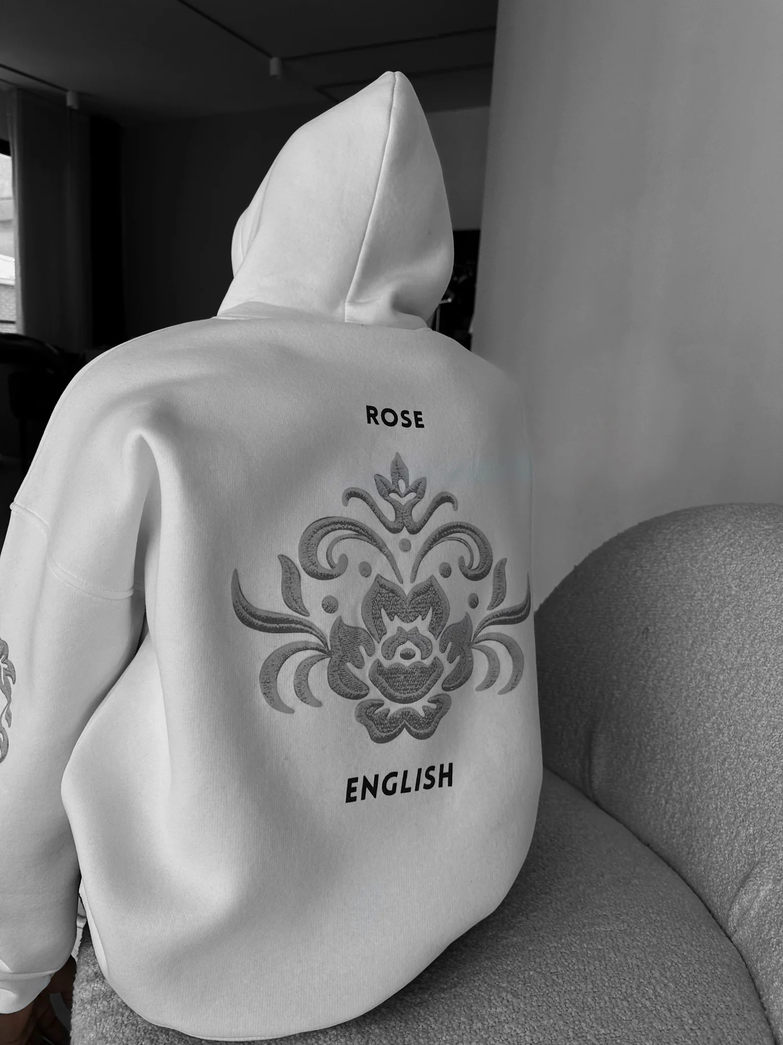 Oversize Damask Hoodie - Ecru - Image 4