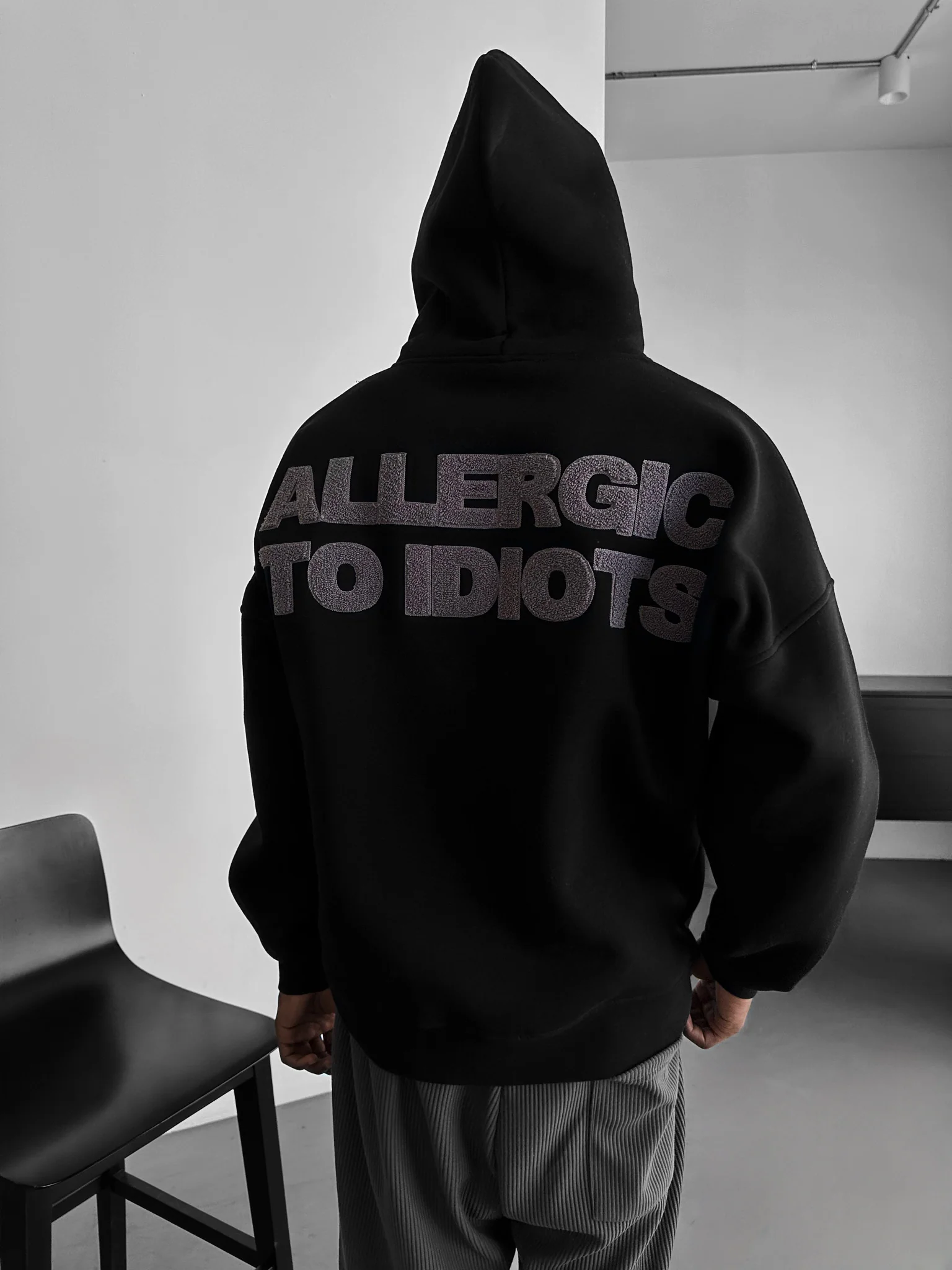 Oversize Detailed Allergic Hoodie - Black - Image 3