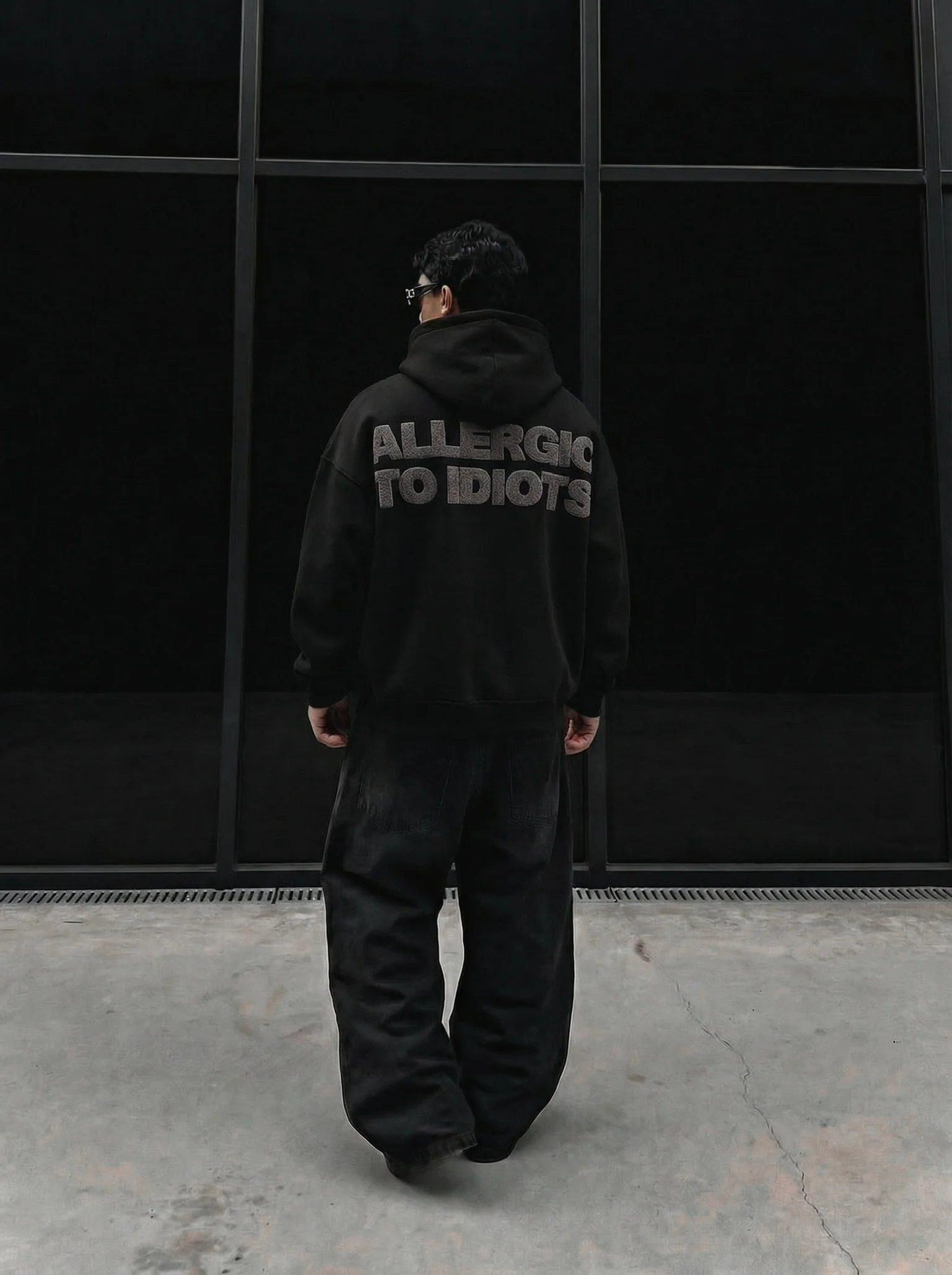 Oversize Detailed Allergic Hoodie - Black - Image 5