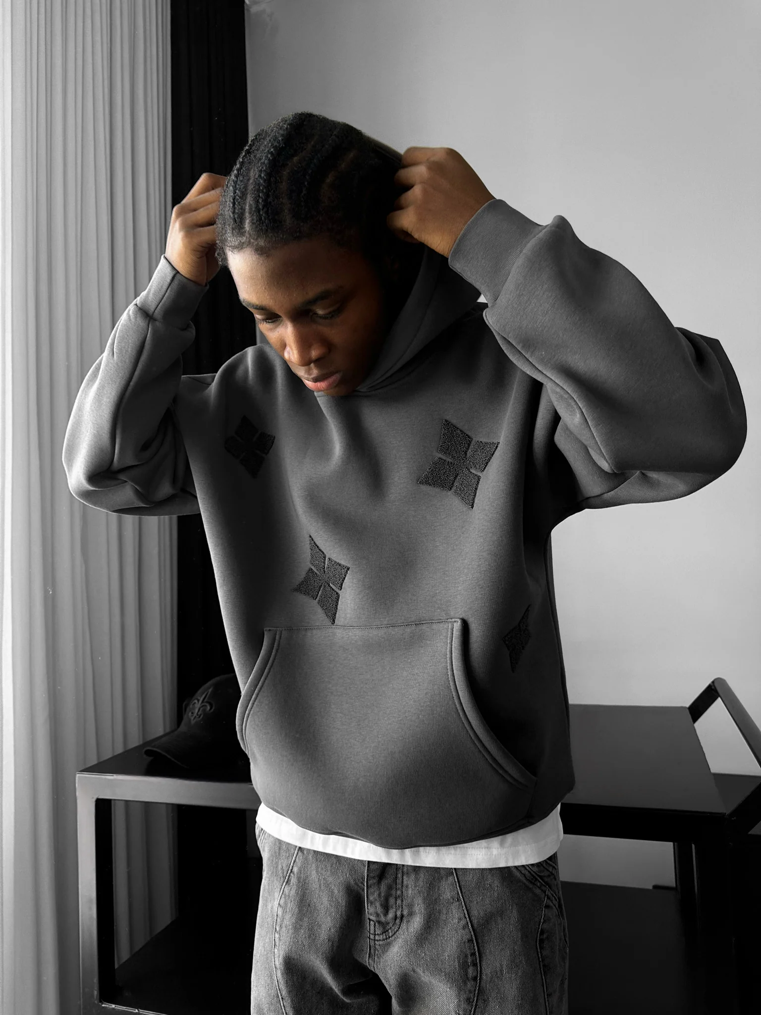 Oversize Detailed Hoodie - Anthracite - Image 2