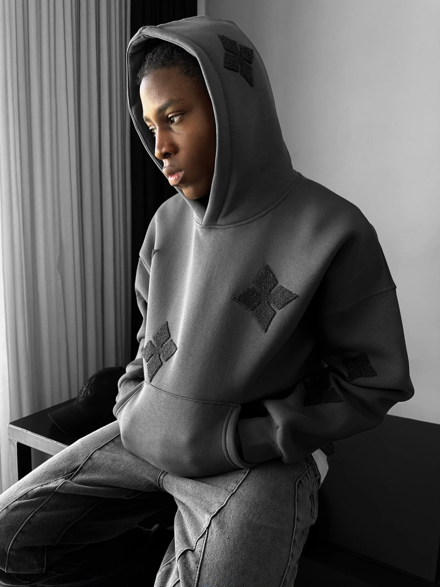 Oversize Detailed Hoodie - Anthracite - Image 3